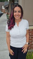 Shop Everyday Snap Henley Tee - Heather Gray- at Ruby Joy Boutique, a Women's Clothing Store in Pickerington, Ohio