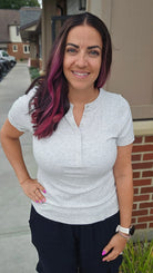 Shop Everyday Snap Henley Tee - Heather Gray- at Ruby Joy Boutique, a Women's Clothing Store in Pickerington, Ohio