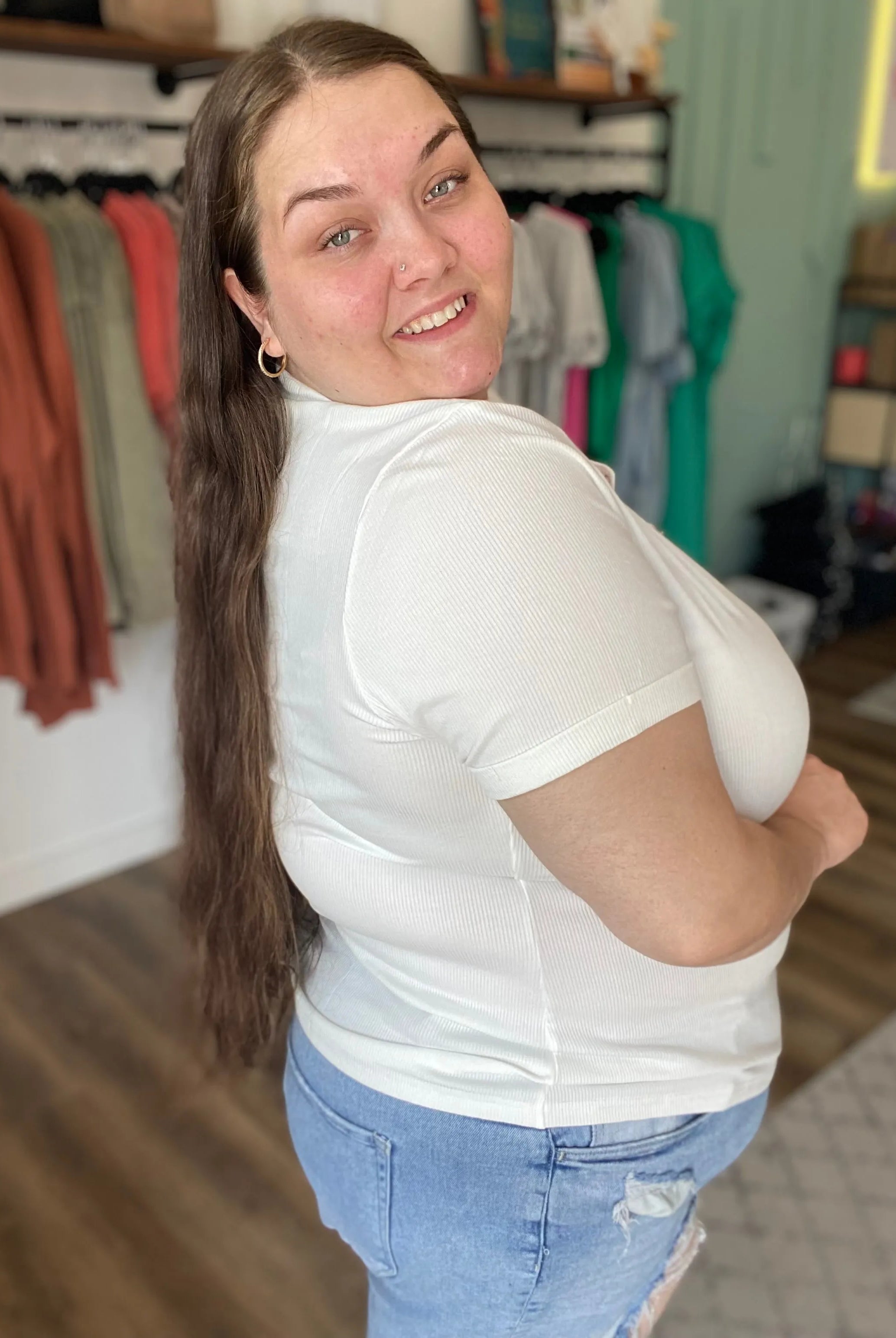 Shop Everyday Snap Henley Tee - Ivory- at Ruby Joy Boutique, a Women's Clothing Store in Pickerington, Ohio