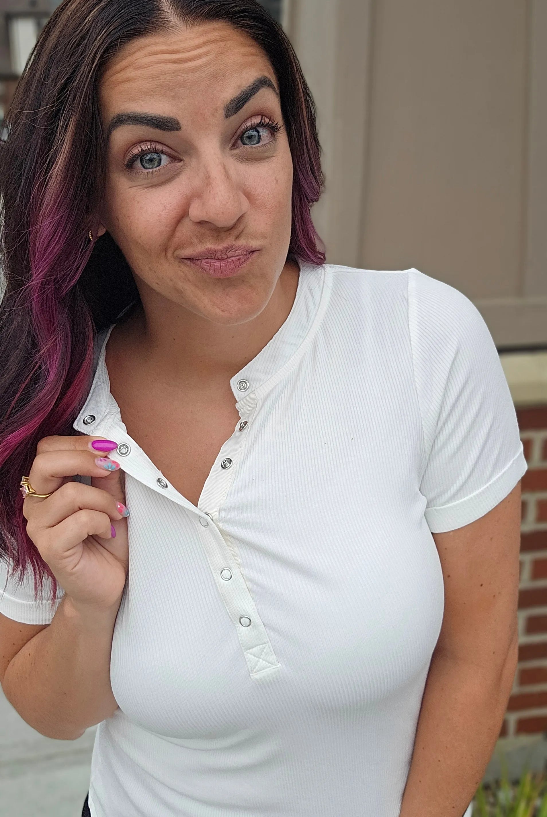 Shop Everyday Snap Henley Tee - Ivory- at Ruby Joy Boutique, a Women's Clothing Store in Pickerington, Ohio