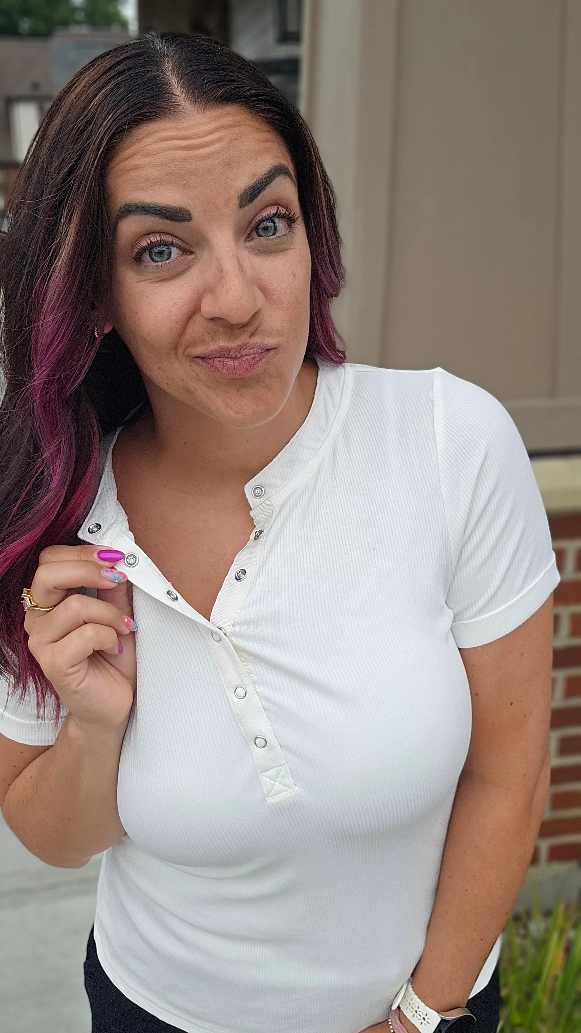 Shop Everyday Snap Henley Tee - Ivory- at Ruby Joy Boutique, a Women's Clothing Store in Pickerington, Ohio