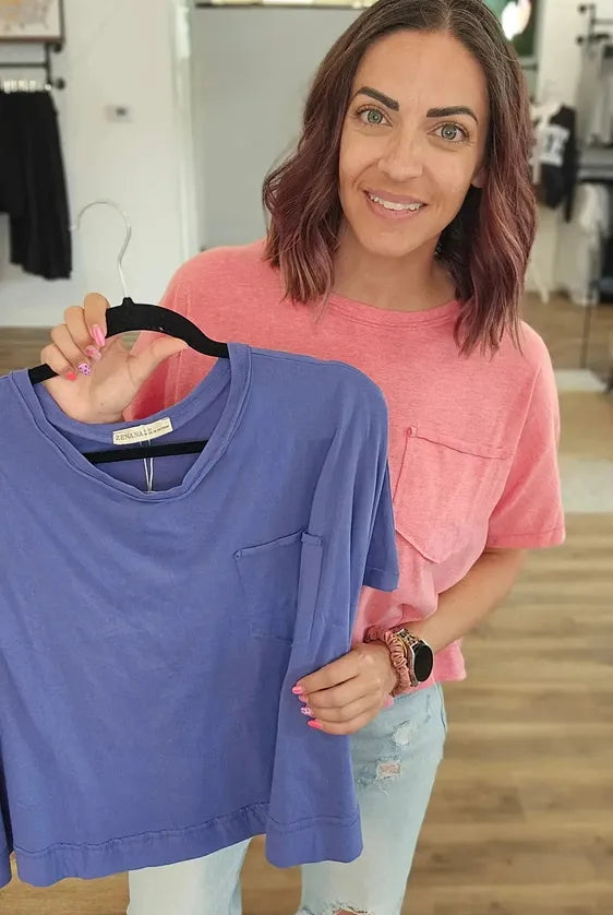 Shop Exposed Seam Boxy Pocket Tee - Vintage Red- at Ruby Joy Boutique, a Women's Clothing Store in Pickerington, Ohio