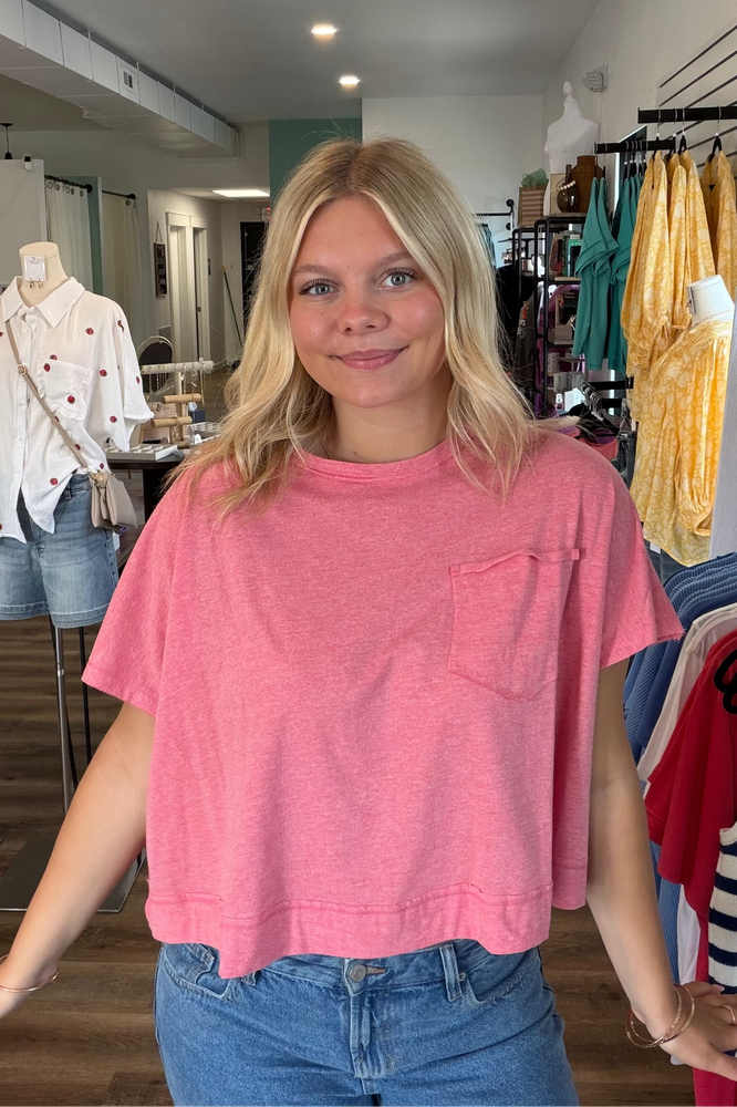 Shop Exposed Seam Boxy Pocket Tee - Vintage Red- at Ruby Joy Boutique, a Women's Clothing Store in Pickerington, Ohio