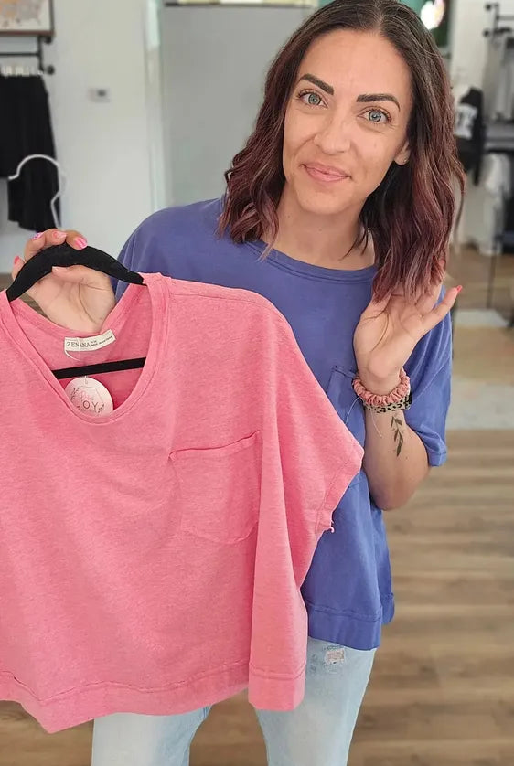 Shop Exposed Seam Boxy Tee with Pocket - Marlin- at Ruby Joy Boutique, a Women's Clothing Store in Pickerington, Ohio