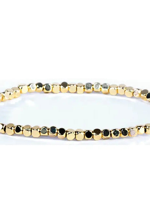 Shop Fashion Fortune Stretch Bracelets | Silver and Gold Mix-3mm Gold Cube Beads at Ruby Joy Boutique, a Women's Clothing Store in Pickerington, Ohio