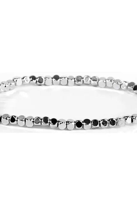 Shop Fashion Fortune Stretch Bracelets | Silver and Gold Mix-3mm Silver Cube Beads at Ruby Joy Boutique, a Women's Clothing Store in Pickerington, Ohio