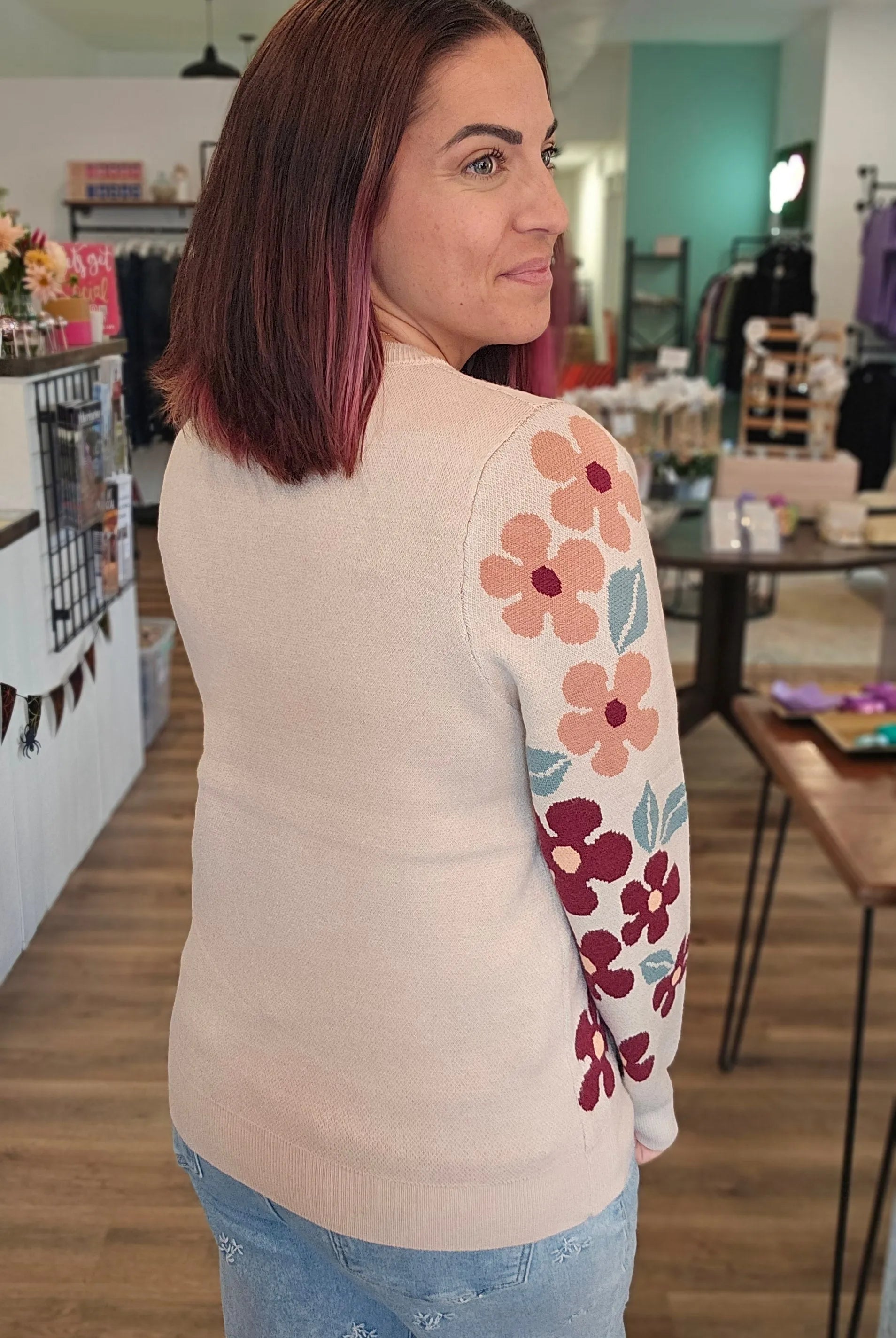 Shop Floral Jacquard Sweater- at Ruby Joy Boutique, a Women's Clothing Store in Pickerington, Ohio