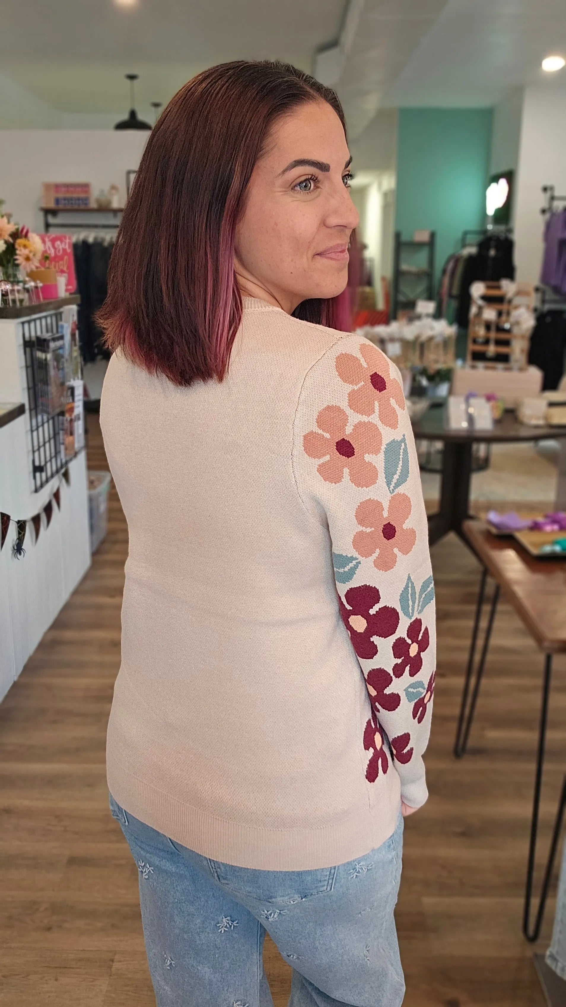 Shop Floral Jacquard Sweater- at Ruby Joy Boutique, a Women's Clothing Store in Pickerington, Ohio