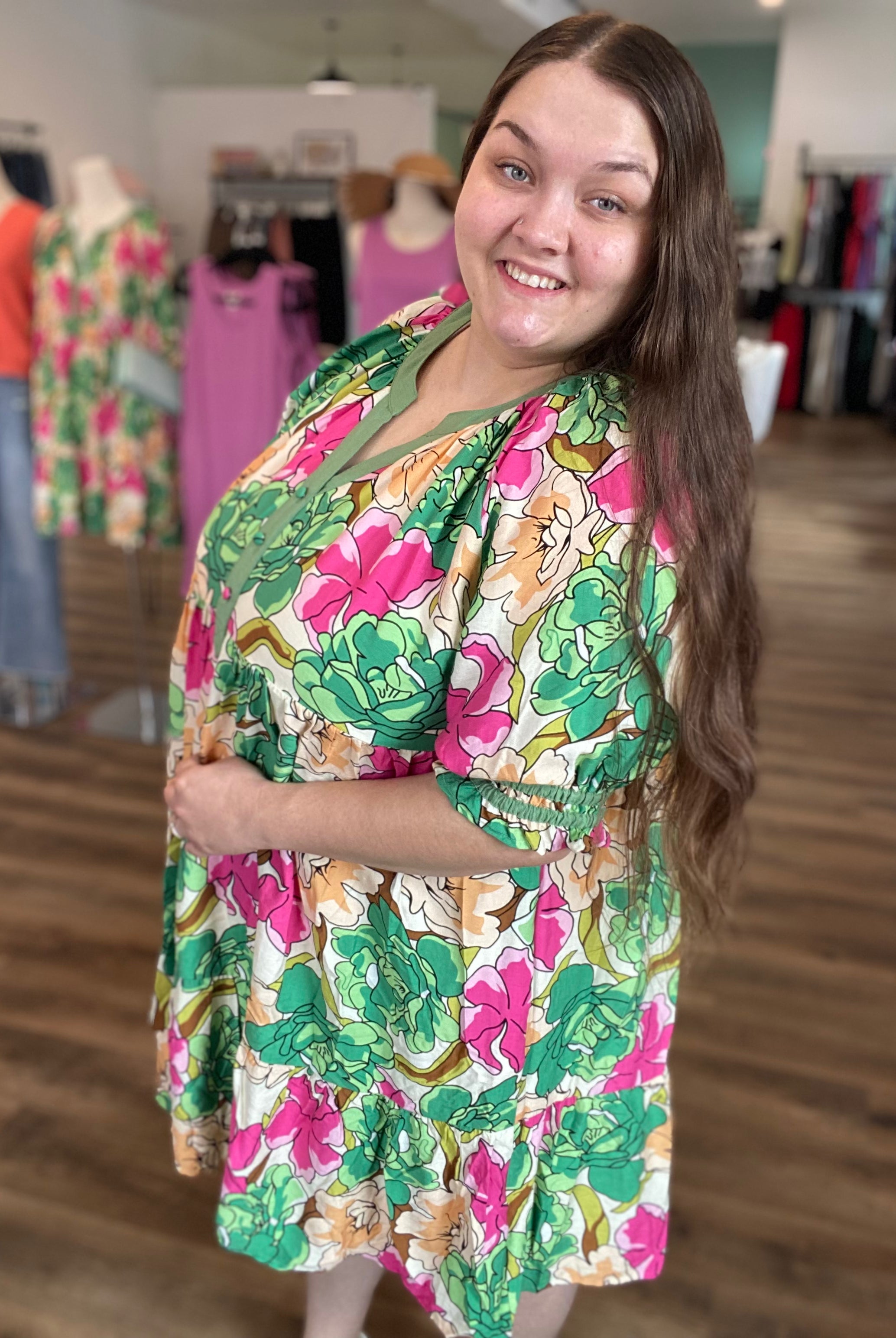 Shop Floral Tiered Babydoll Dress- at Ruby Joy Boutique, a Women's Clothing Store in Pickerington, Ohio