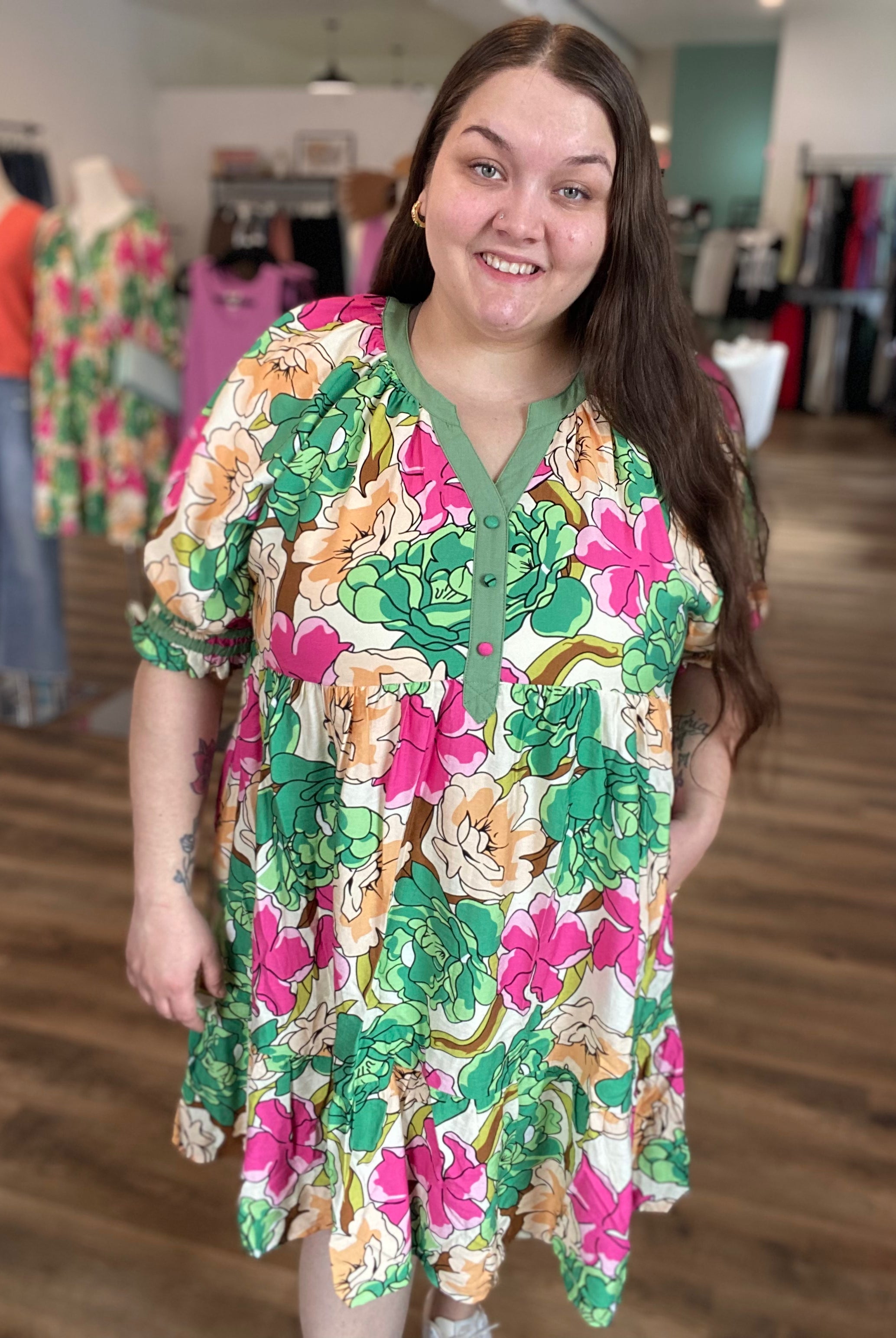 Shop Floral Tiered Babydoll Dress- at Ruby Joy Boutique, a Women's Clothing Store in Pickerington, Ohio