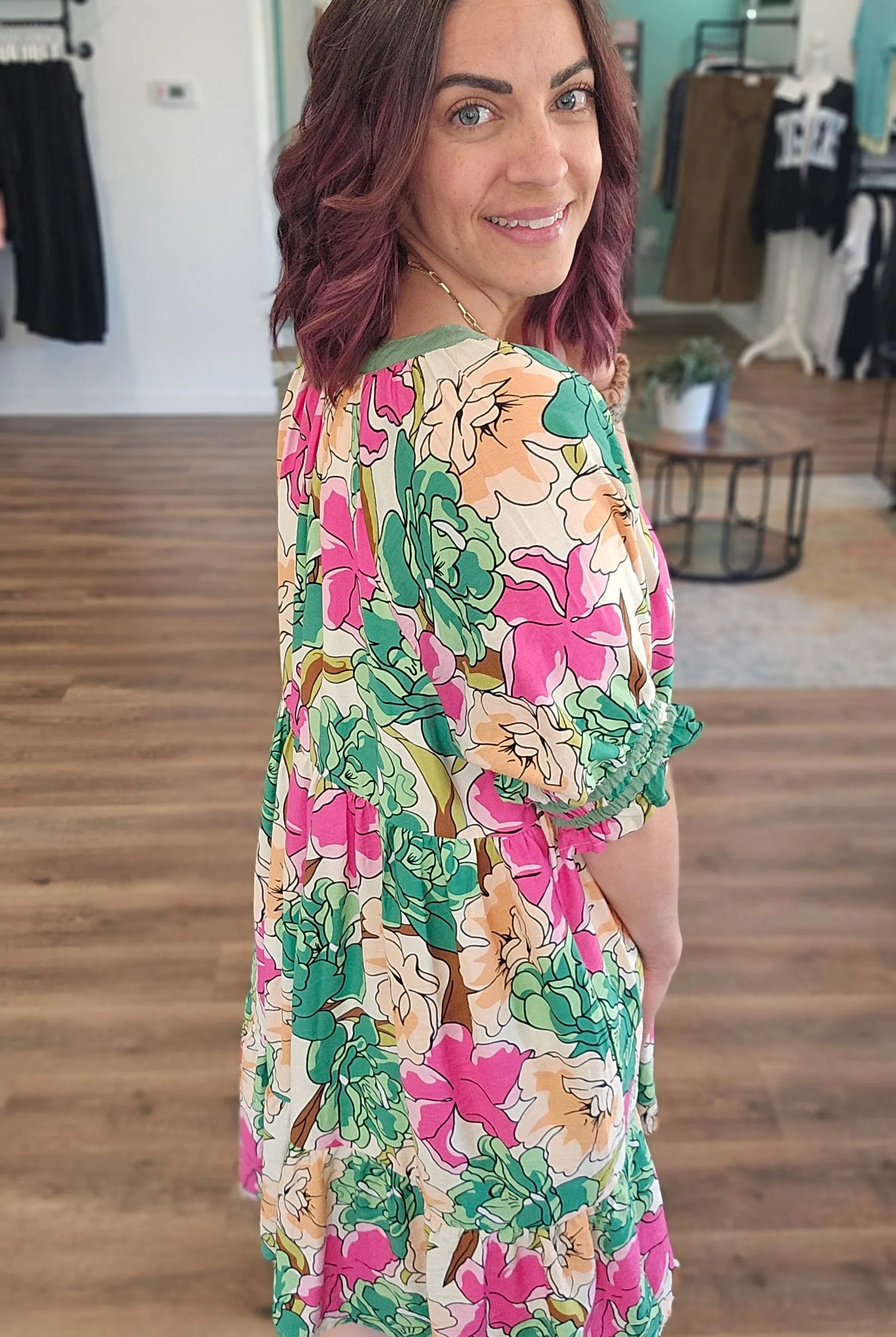 Shop Floral Tiered Babydoll Dress- at Ruby Joy Boutique, a Women's Clothing Store in Pickerington, Ohio