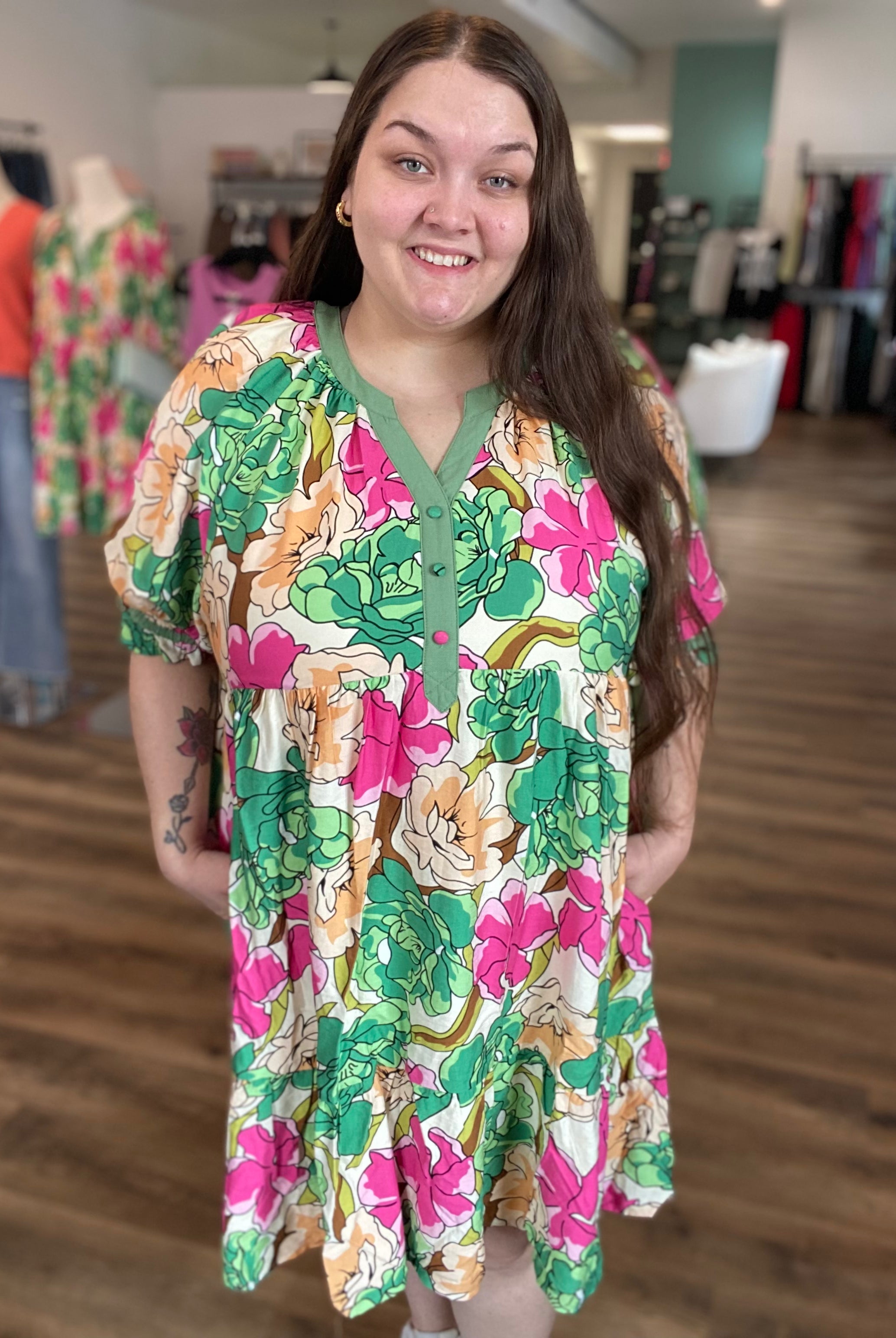 Shop Floral Tiered Babydoll Dress- at Ruby Joy Boutique, a Women's Clothing Store in Pickerington, Ohio
