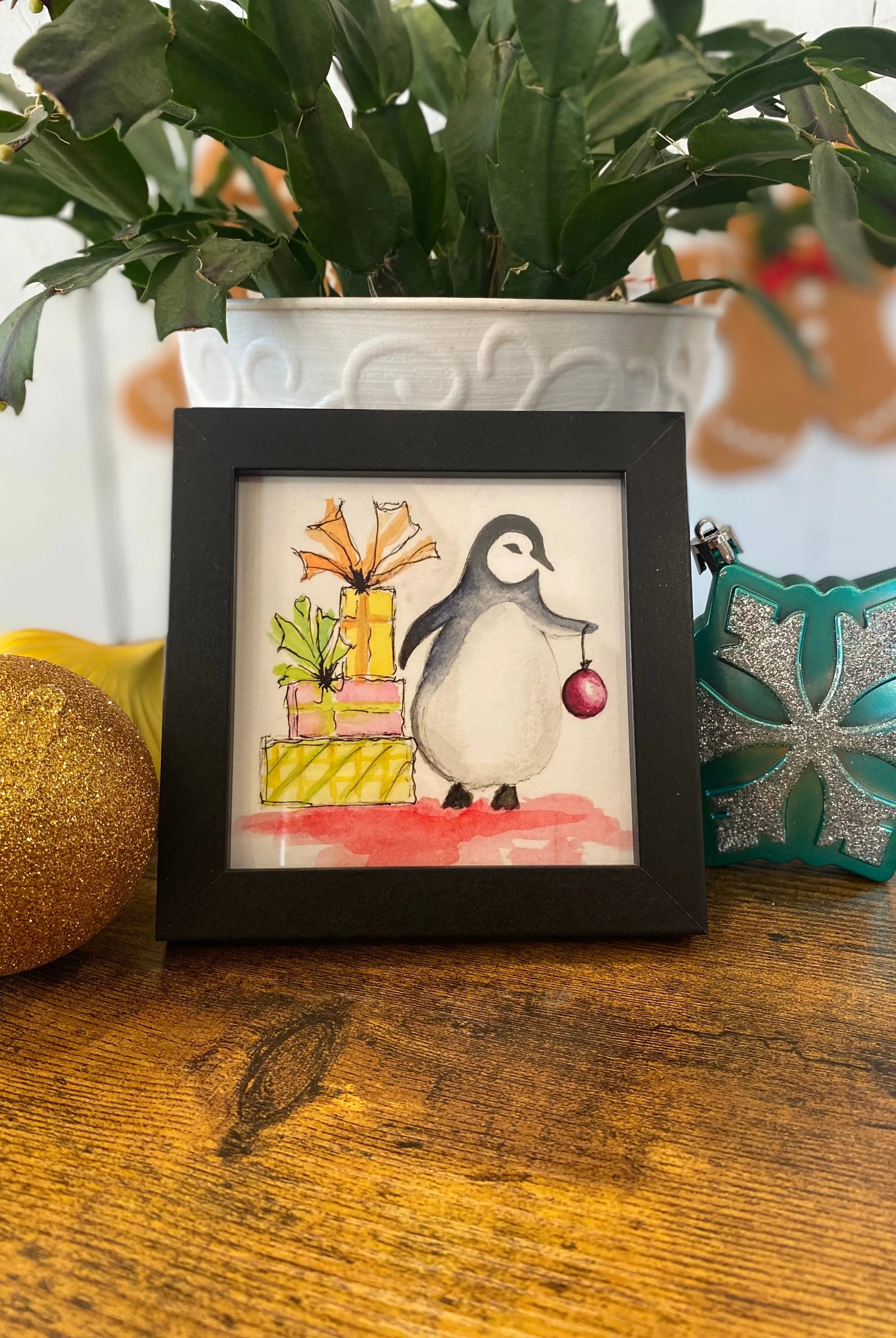 Shop Framed Watercolor prints - Winter Collection-Festive Penguin at Ruby Joy Boutique, a Women's Clothing Store in Pickerington, Ohio
