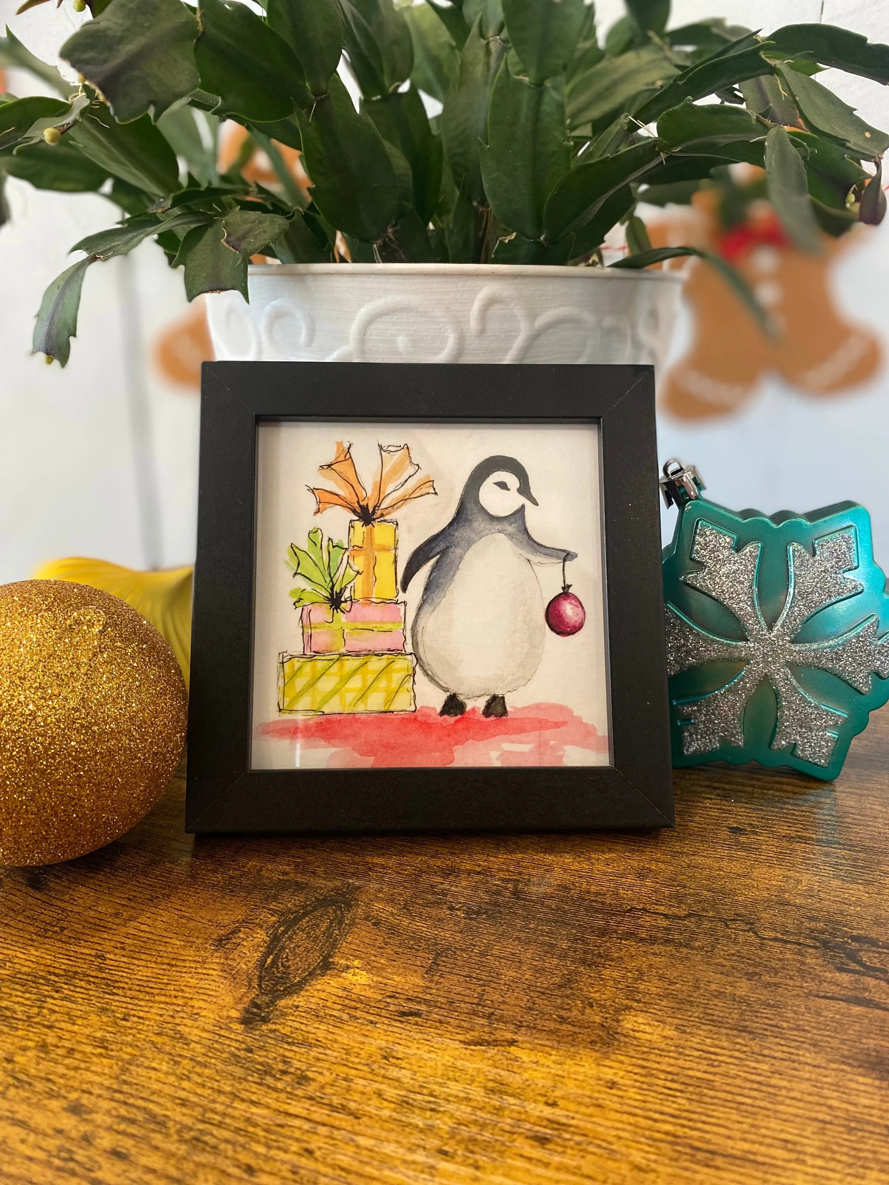 Shop Framed Watercolor prints - Winter Collection-Festive Penguin at Ruby Joy Boutique, a Women's Clothing Store in Pickerington, Ohio