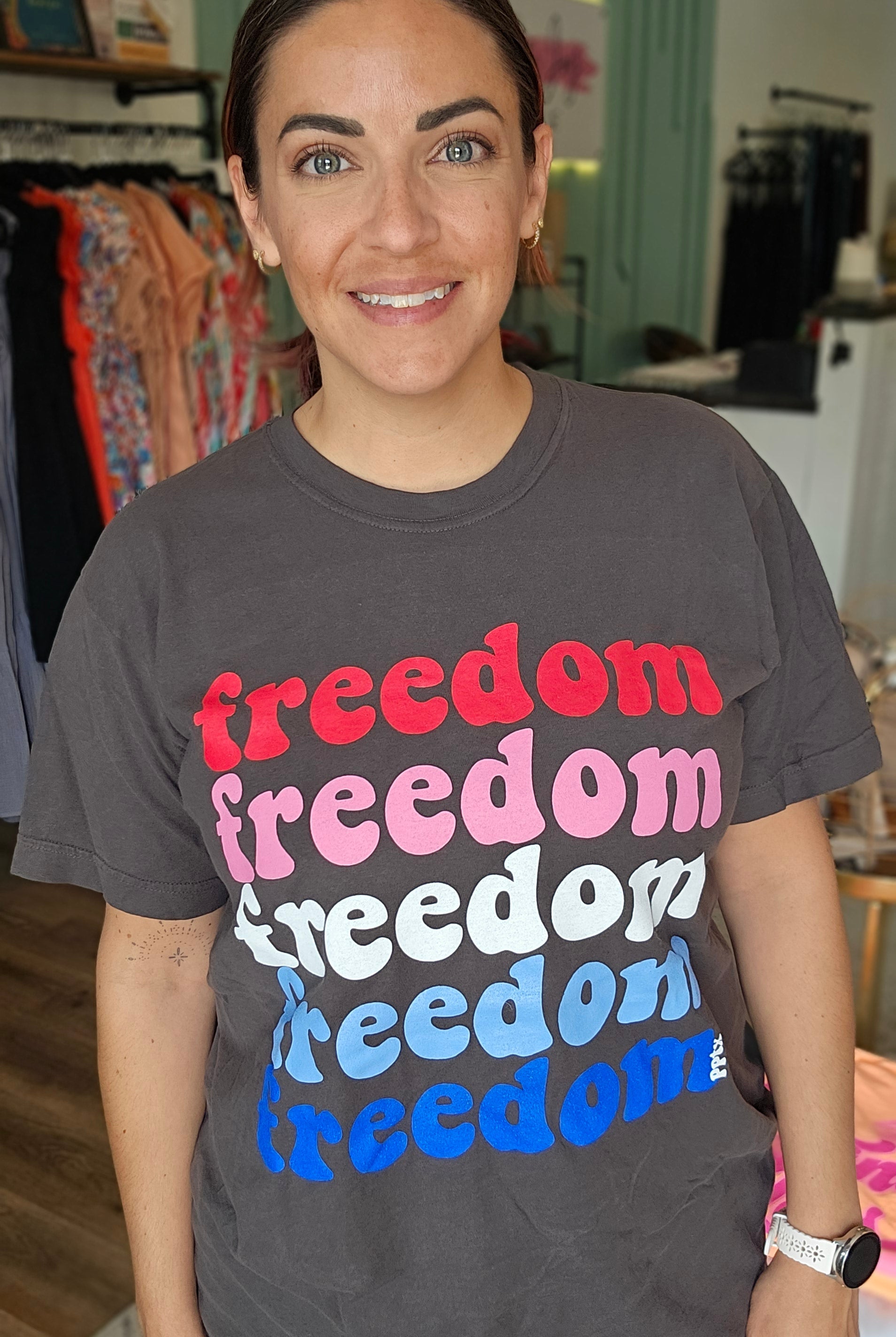 Shop Freedom Freedom Graphic Tee-Graphic Tee at Ruby Joy Boutique, a Women's Clothing Store in Pickerington, Ohio