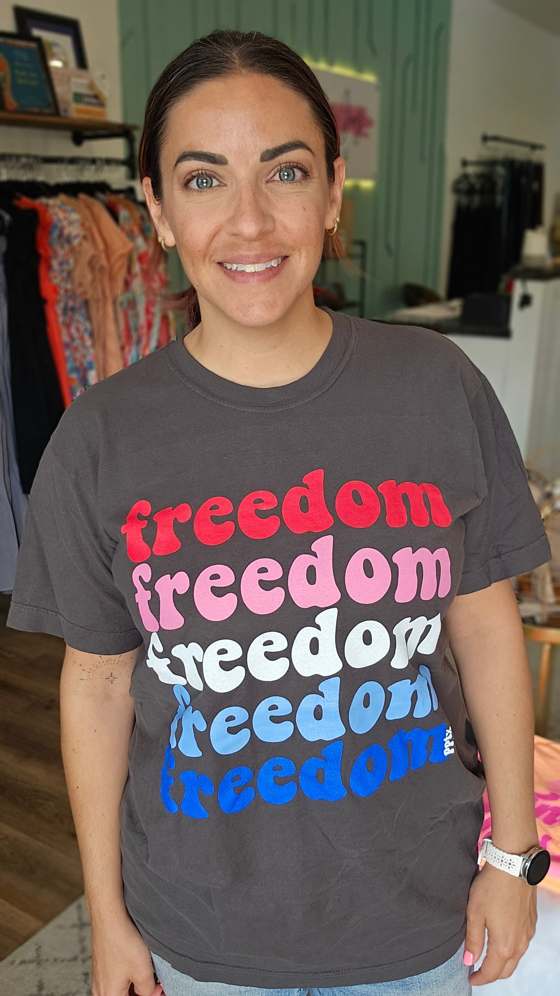 Shop Freedom Freedom Graphic Tee-Graphic Tee at Ruby Joy Boutique, a Women's Clothing Store in Pickerington, Ohio