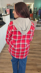 Shop Gameday Plaid Hooded Shacket- at Ruby Joy Boutique, a Women's Clothing Store in Pickerington, Ohio