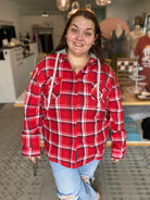 Shop Gameday Plaid Hooded Shacket-1XL at Ruby Joy Boutique, a Women's Clothing Store in Pickerington, Ohio