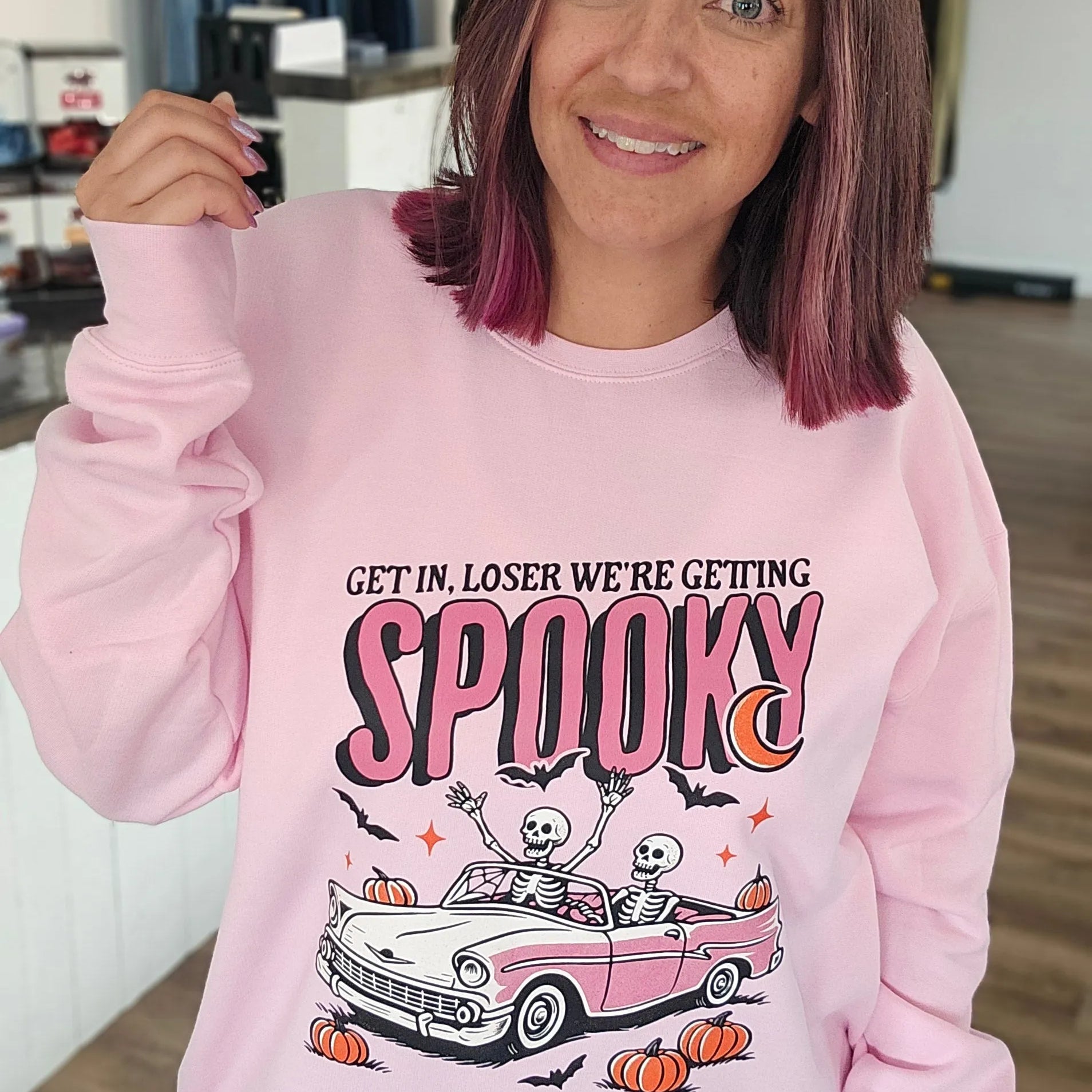 Shop Get in Loser, We're Getting Spooky Tee-Small at Ruby Joy Boutique, a Women's Clothing Store in Pickerington, Ohio