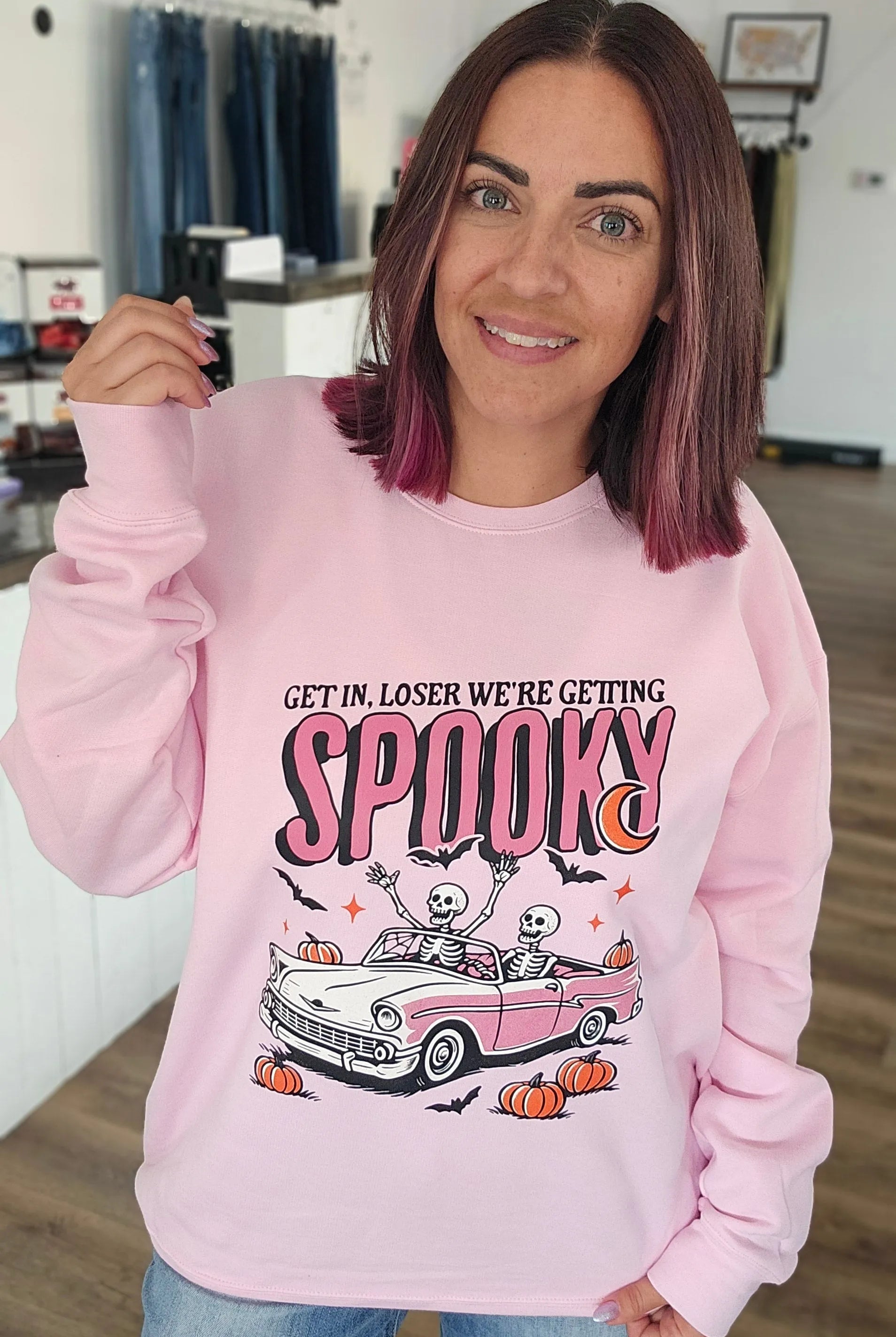 Shop Get in Loser, We're Getting Spooky Tee-Small at Ruby Joy Boutique, a Women's Clothing Store in Pickerington, Ohio