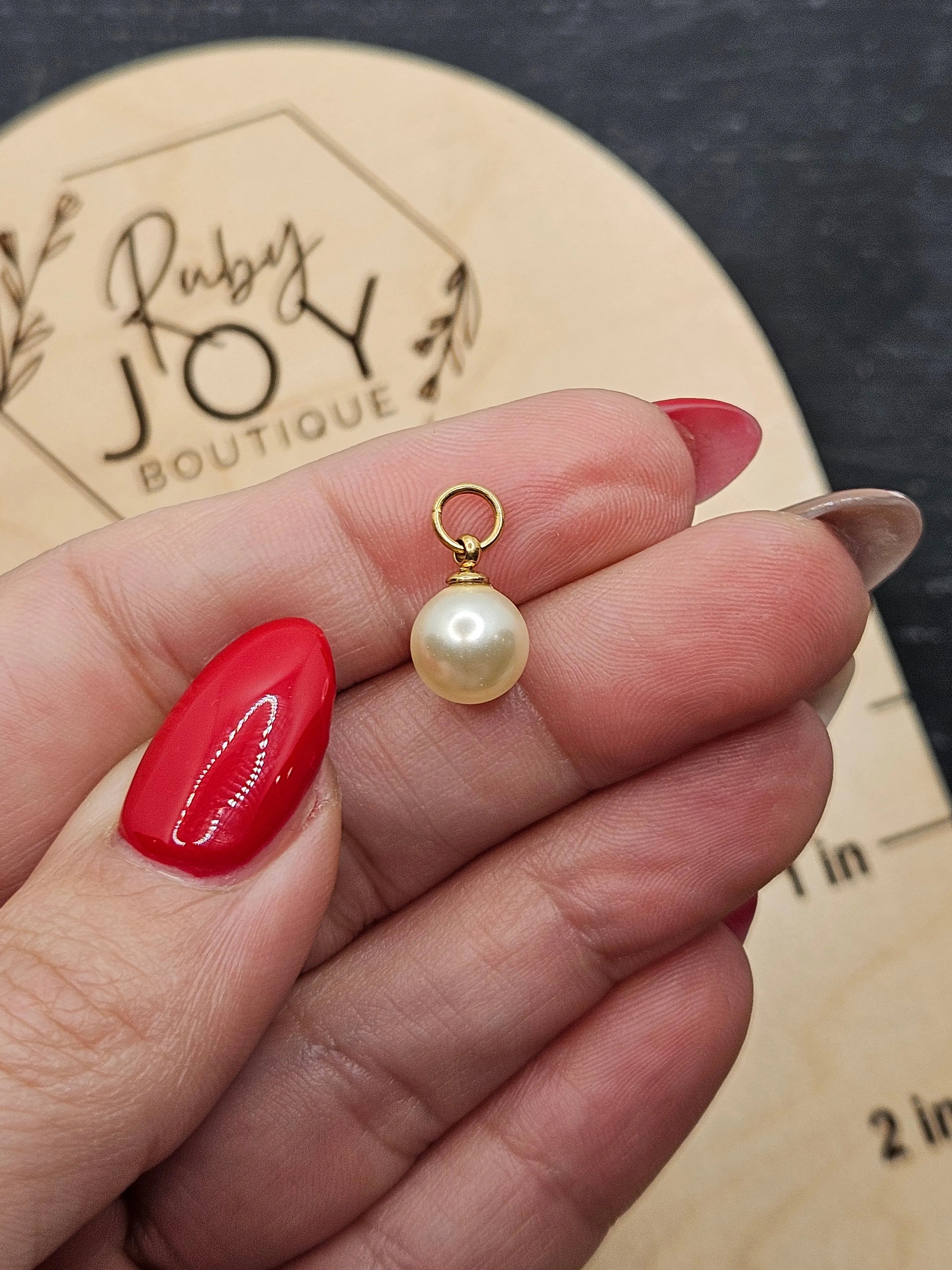 Shop Glass Pearl Charm - 3 Sizes-8mm at Ruby Joy Boutique, a Women's Clothing Store in Pickerington, Ohio