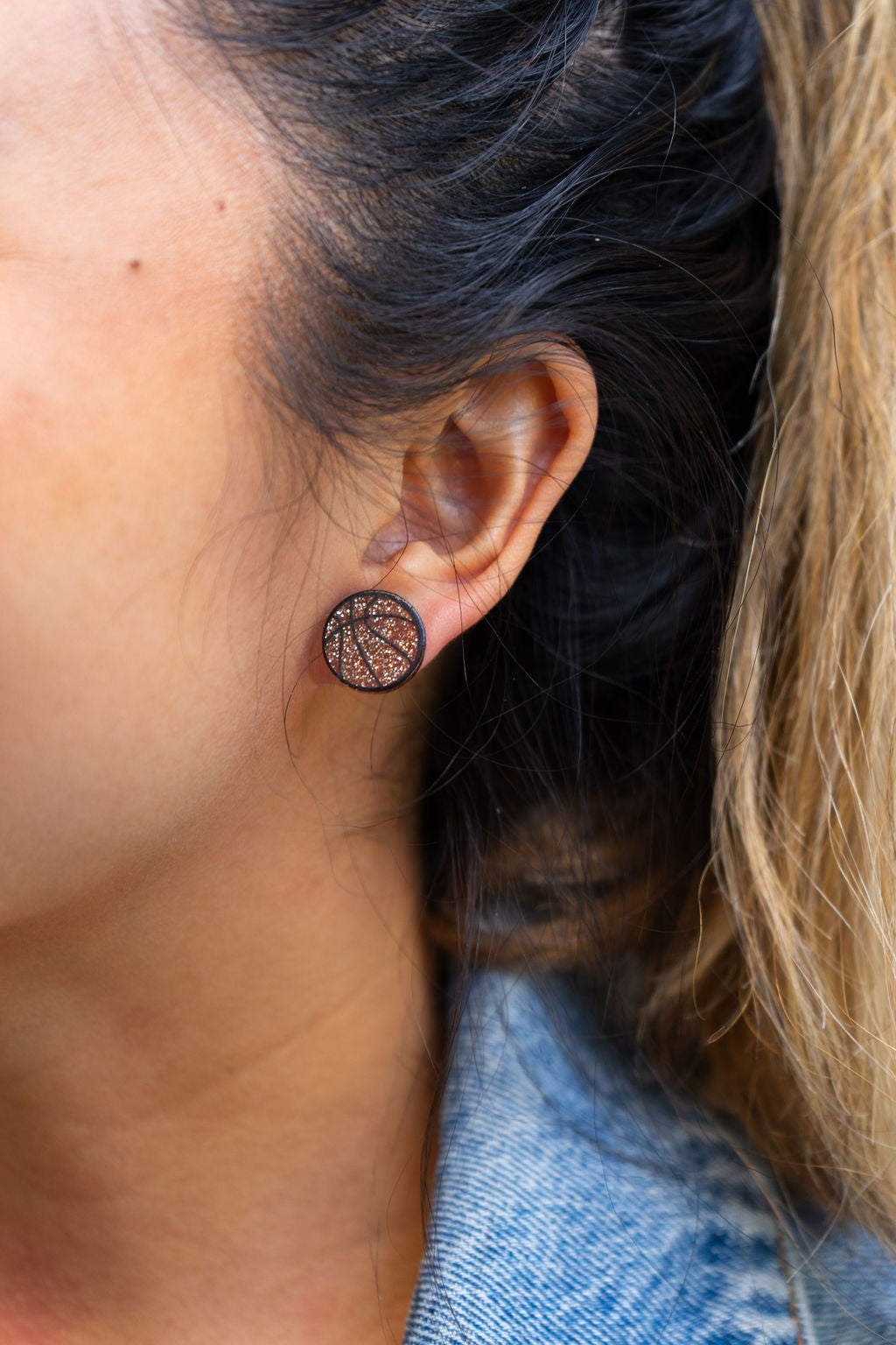 Shop Glitter Basketball Studs- at Ruby Joy Boutique, a Women's Clothing Store in Pickerington, Ohio