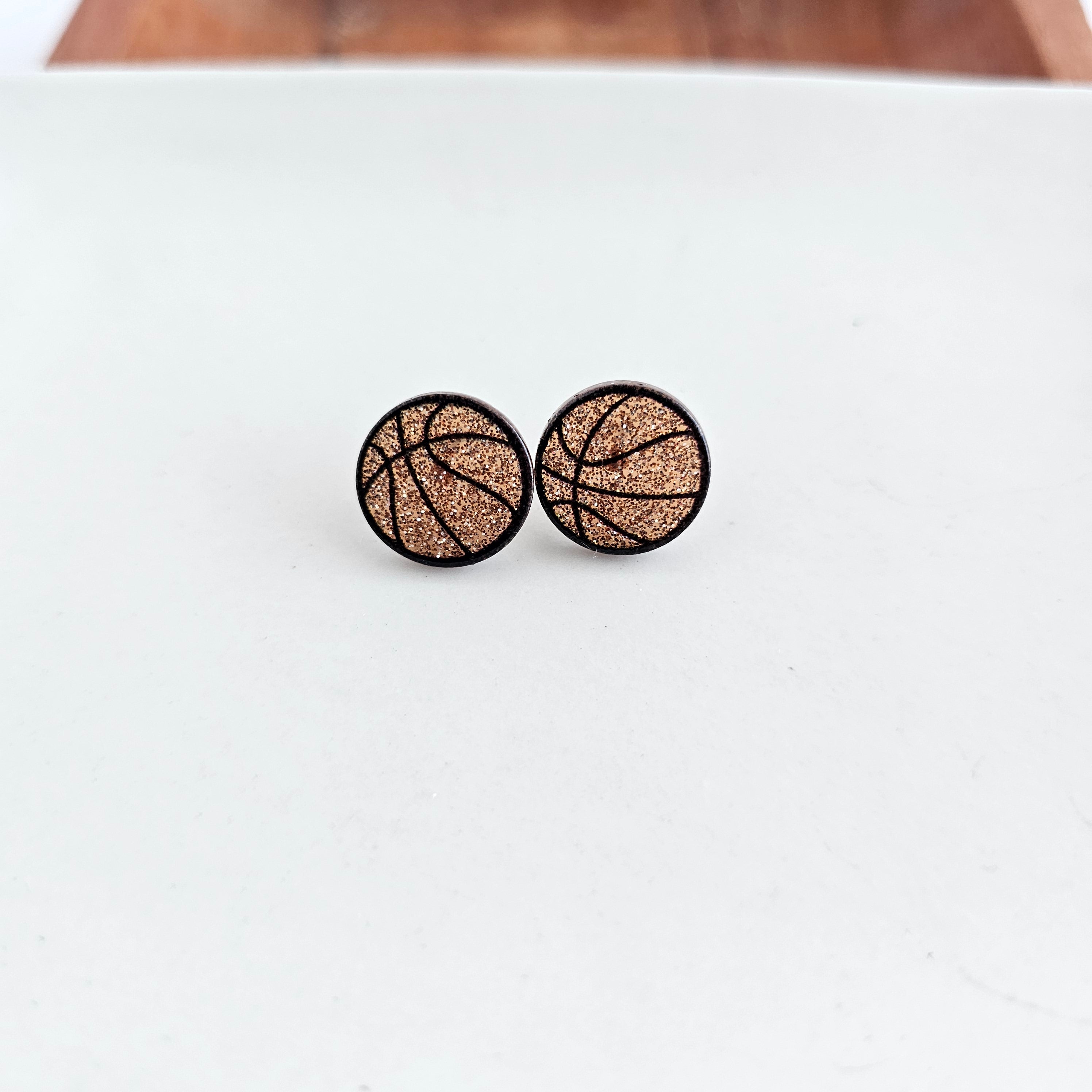 Shop Glitter Basketball Studs- at Ruby Joy Boutique, a Women's Clothing Store in Pickerington, Ohio