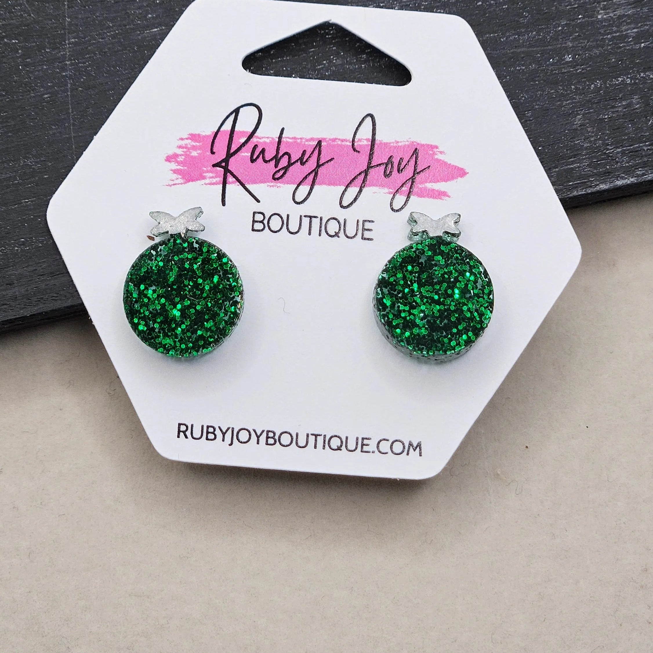 Shop Glitter Christmas Ornament Stud Earrings- at Ruby Joy Boutique, a Women's Clothing Store in Pickerington, Ohio
