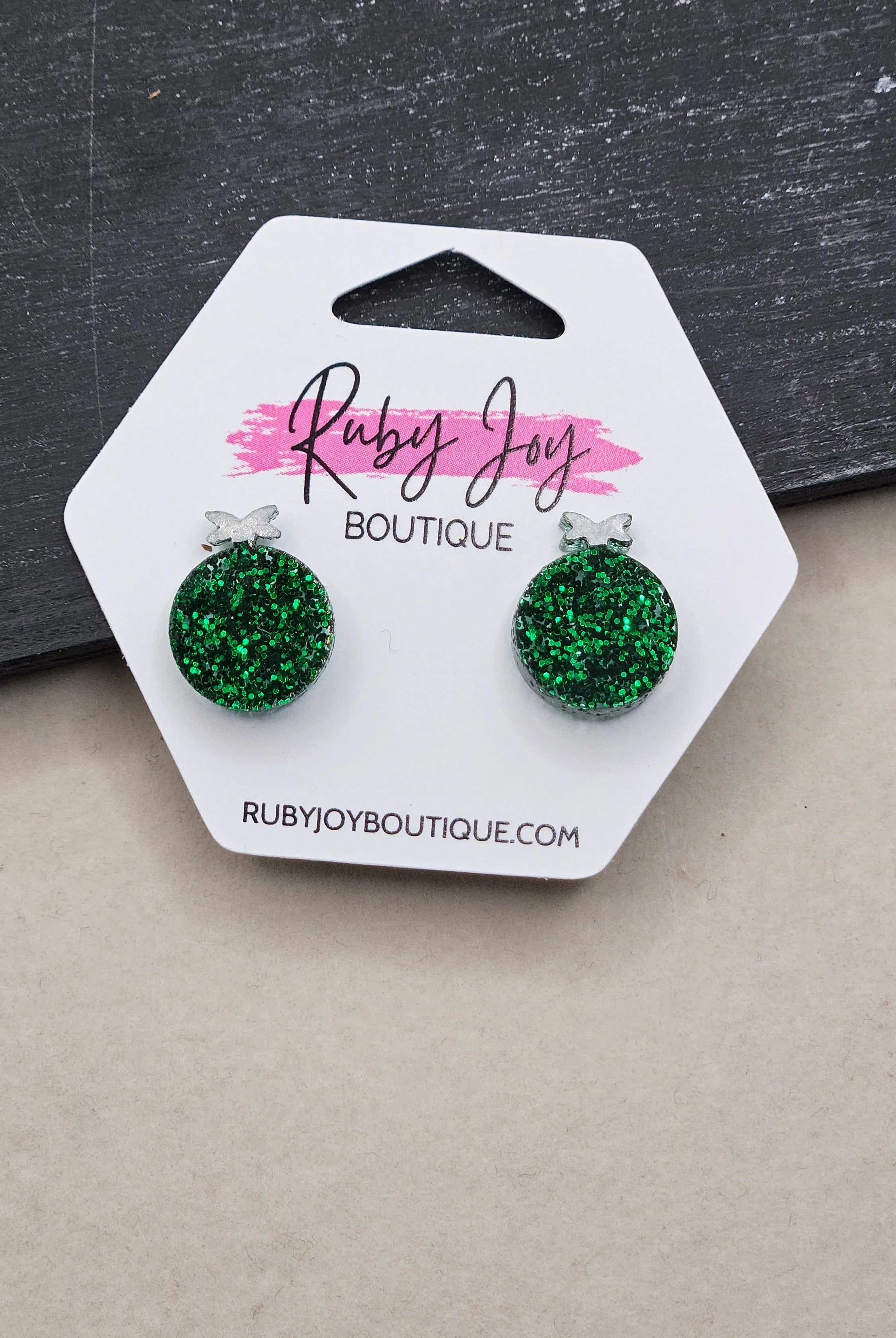 Shop Glitter Christmas Ornament Stud Earrings- at Ruby Joy Boutique, a Women's Clothing Store in Pickerington, Ohio