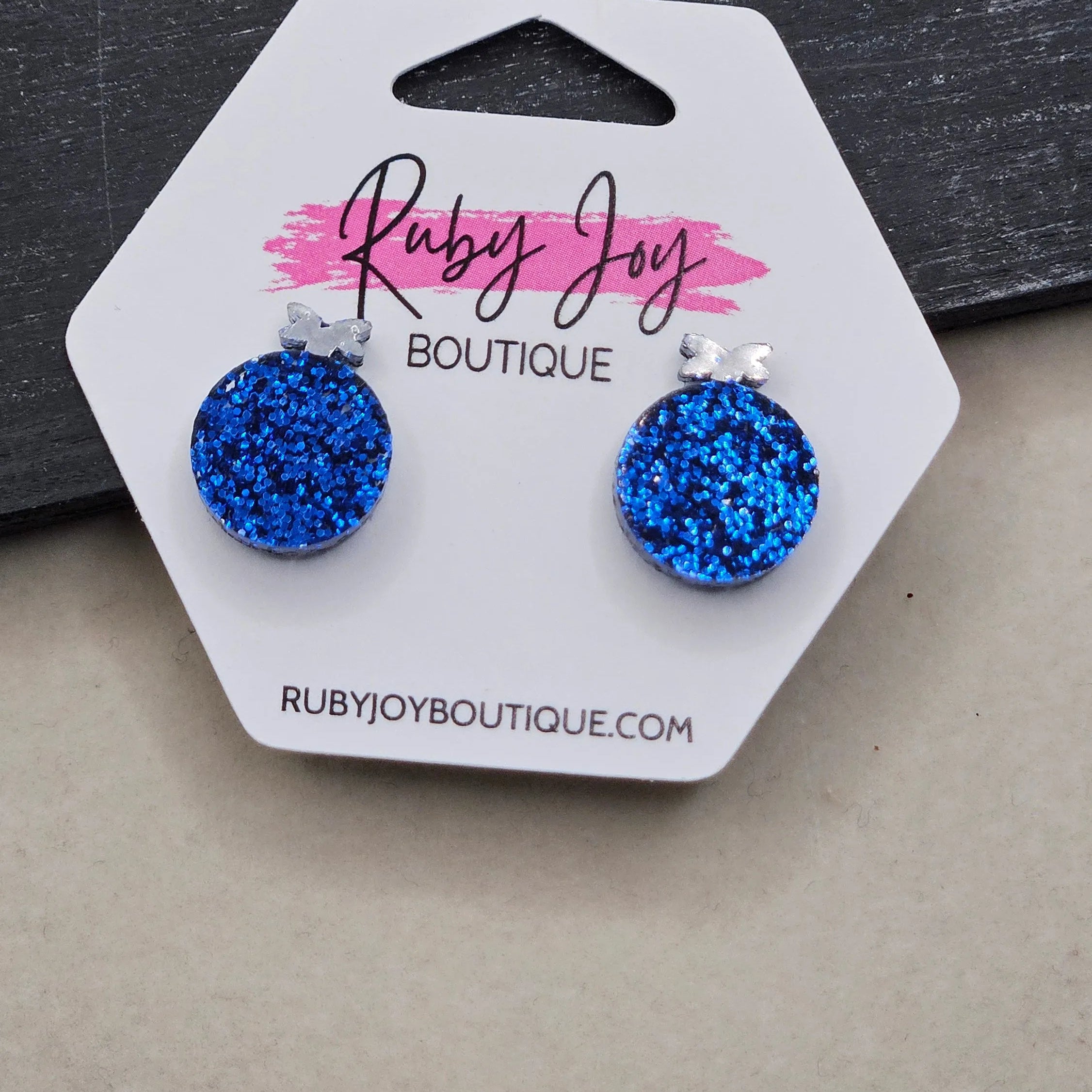 Shop Glitter Christmas Ornament Stud Earrings- at Ruby Joy Boutique, a Women's Clothing Store in Pickerington, Ohio