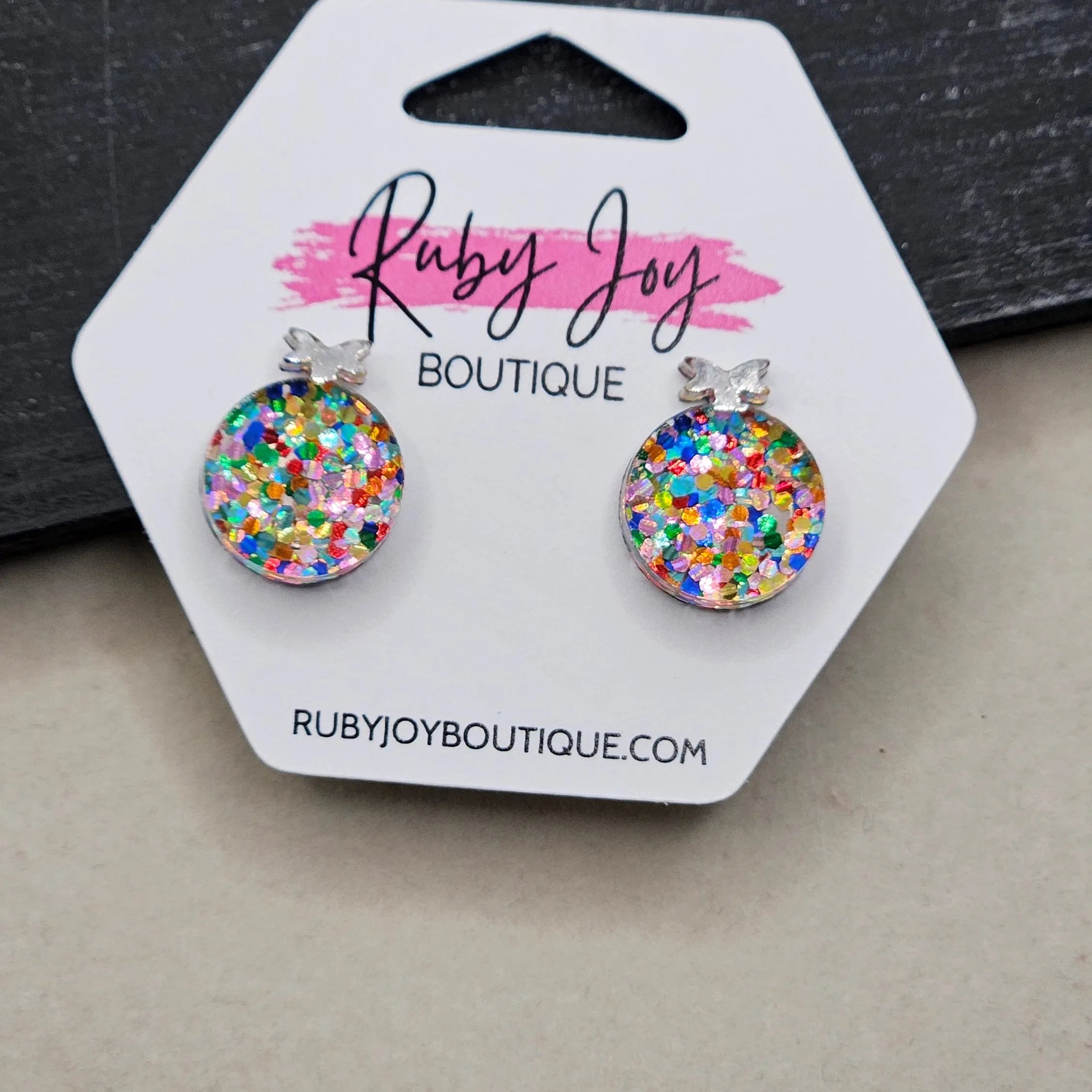 Shop Glitter Christmas Ornament Stud Earrings- at Ruby Joy Boutique, a Women's Clothing Store in Pickerington, Ohio