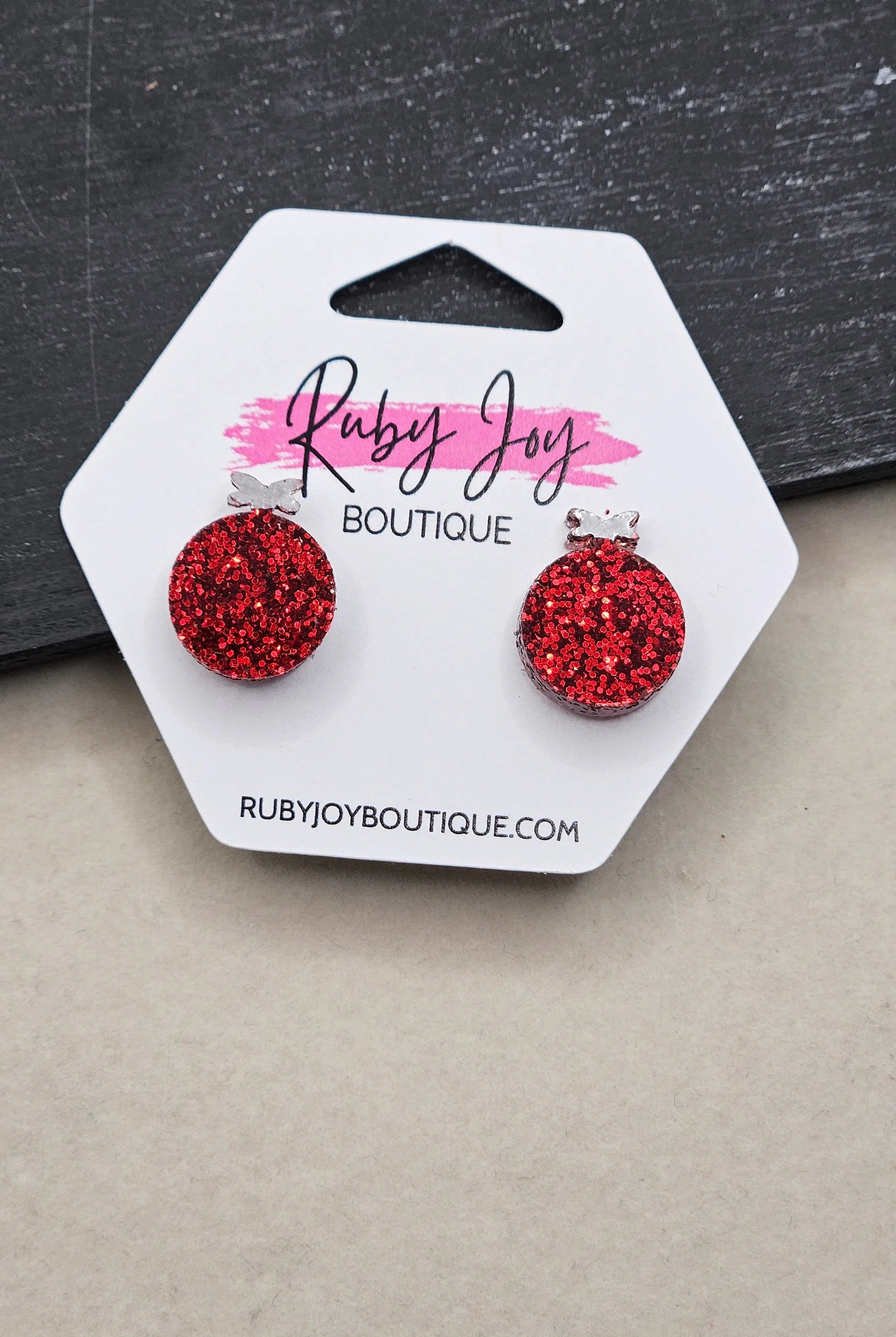 Shop Glitter Christmas Ornament Stud Earrings- at Ruby Joy Boutique, a Women's Clothing Store in Pickerington, Ohio