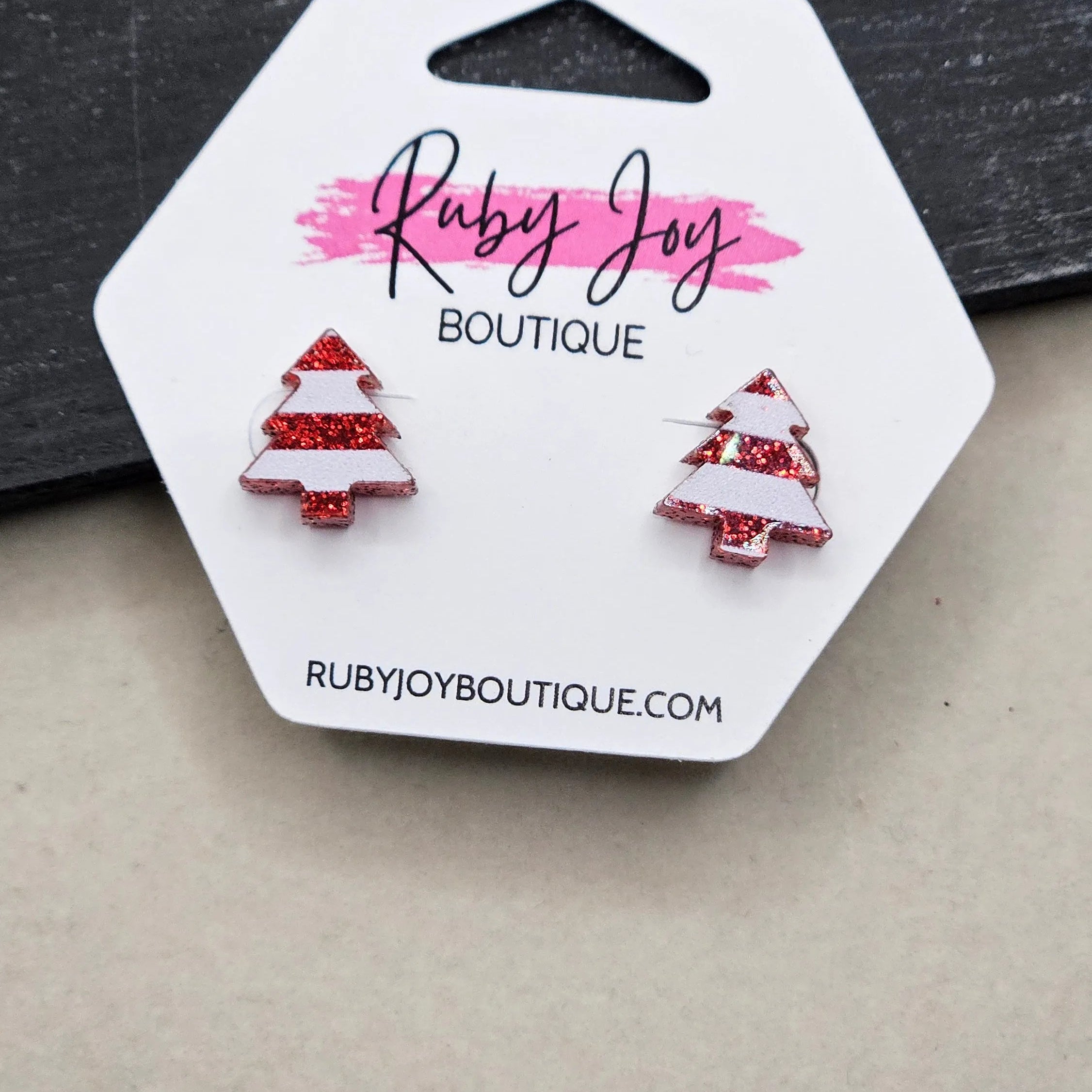 Shop Glitter Christmas Tree Stud Earrings- at Ruby Joy Boutique, a Women's Clothing Store in Pickerington, Ohio