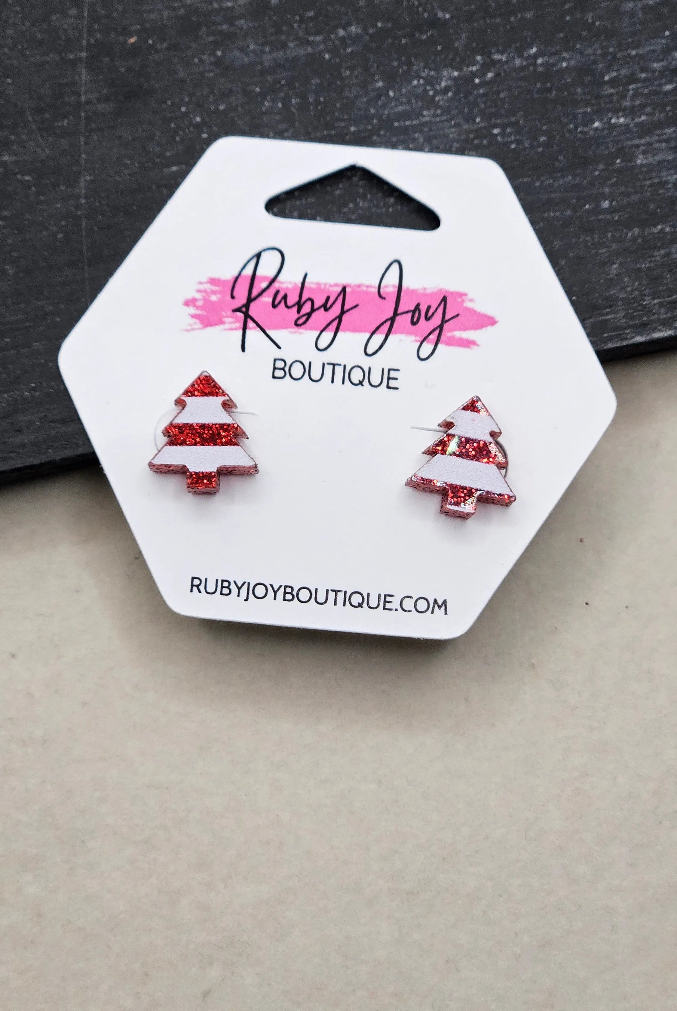 Shop Glitter Christmas Tree Stud Earrings- at Ruby Joy Boutique, a Women's Clothing Store in Pickerington, Ohio