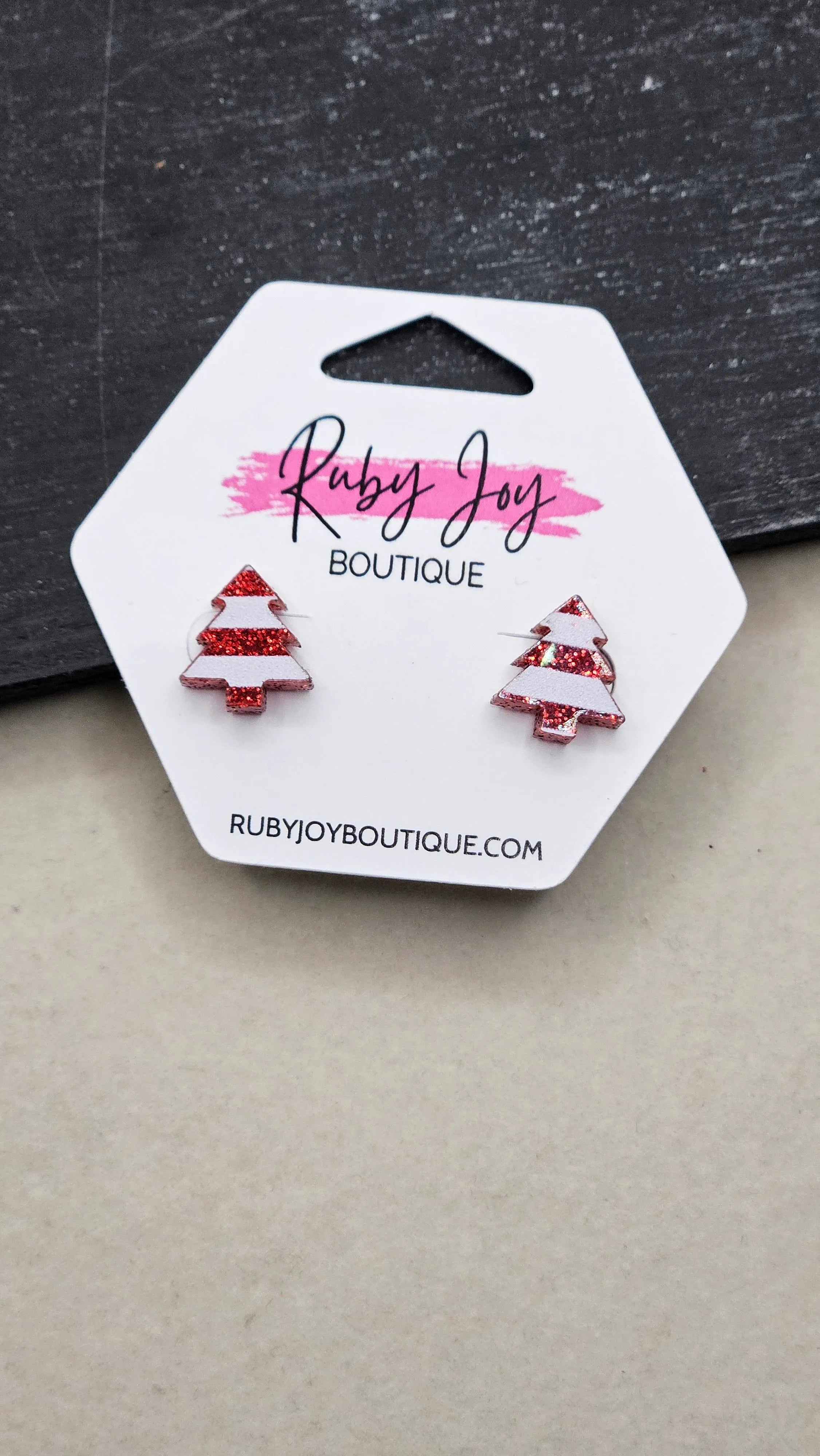 Shop Glitter Christmas Tree Stud Earrings- at Ruby Joy Boutique, a Women's Clothing Store in Pickerington, Ohio