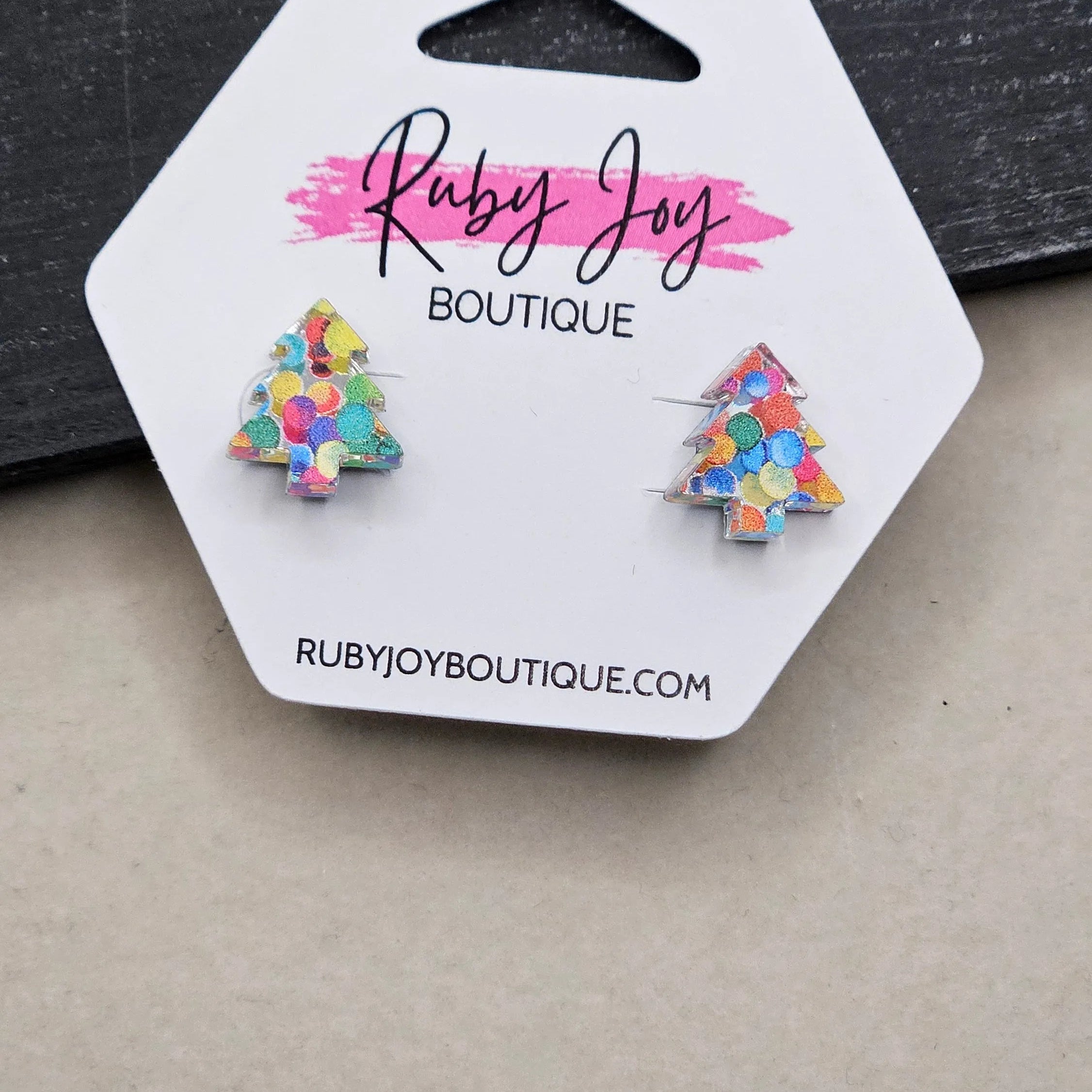 Shop Glitter Christmas Tree Stud Earrings- at Ruby Joy Boutique, a Women's Clothing Store in Pickerington, Ohio