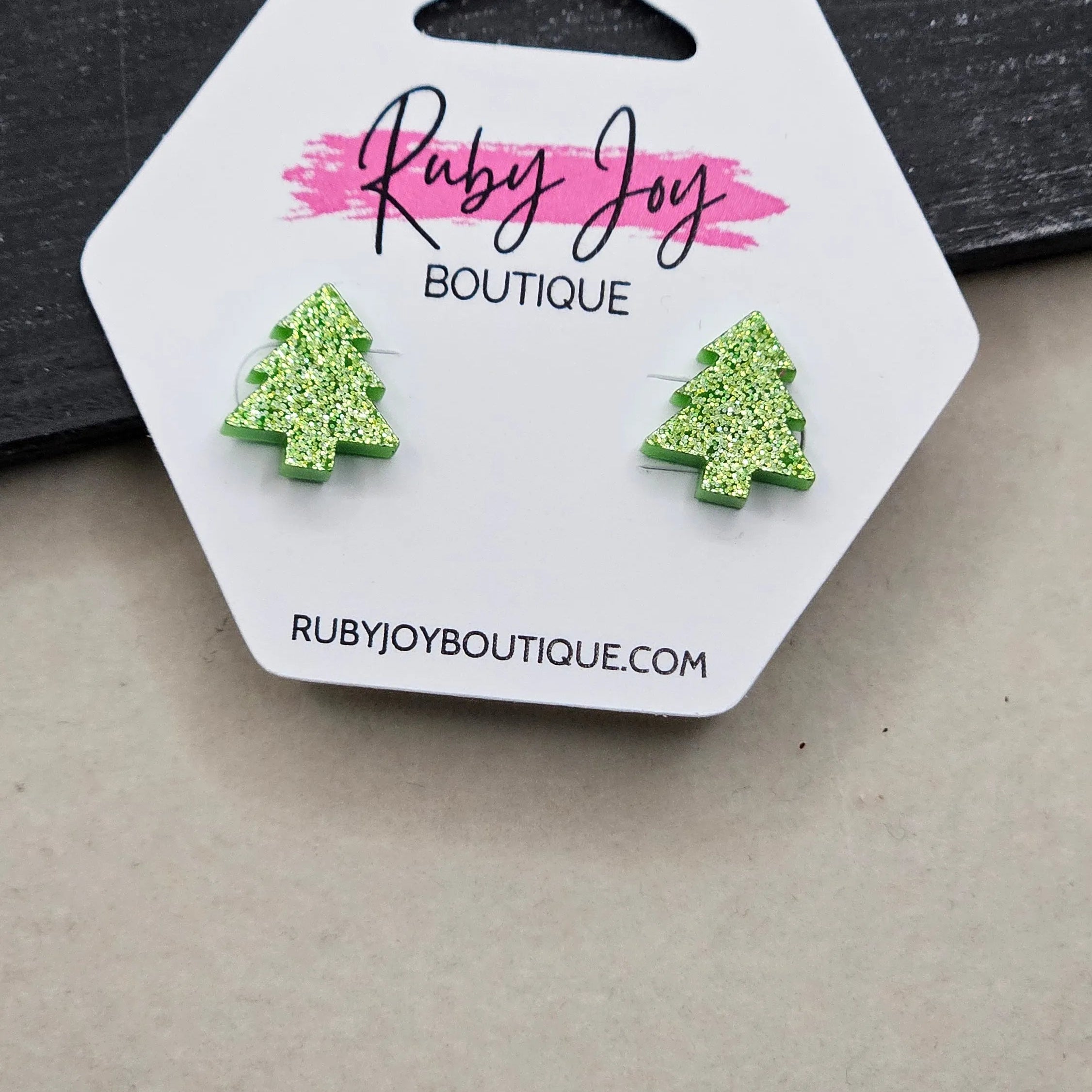 Shop Glitter Christmas Tree Stud Earrings- at Ruby Joy Boutique, a Women's Clothing Store in Pickerington, Ohio