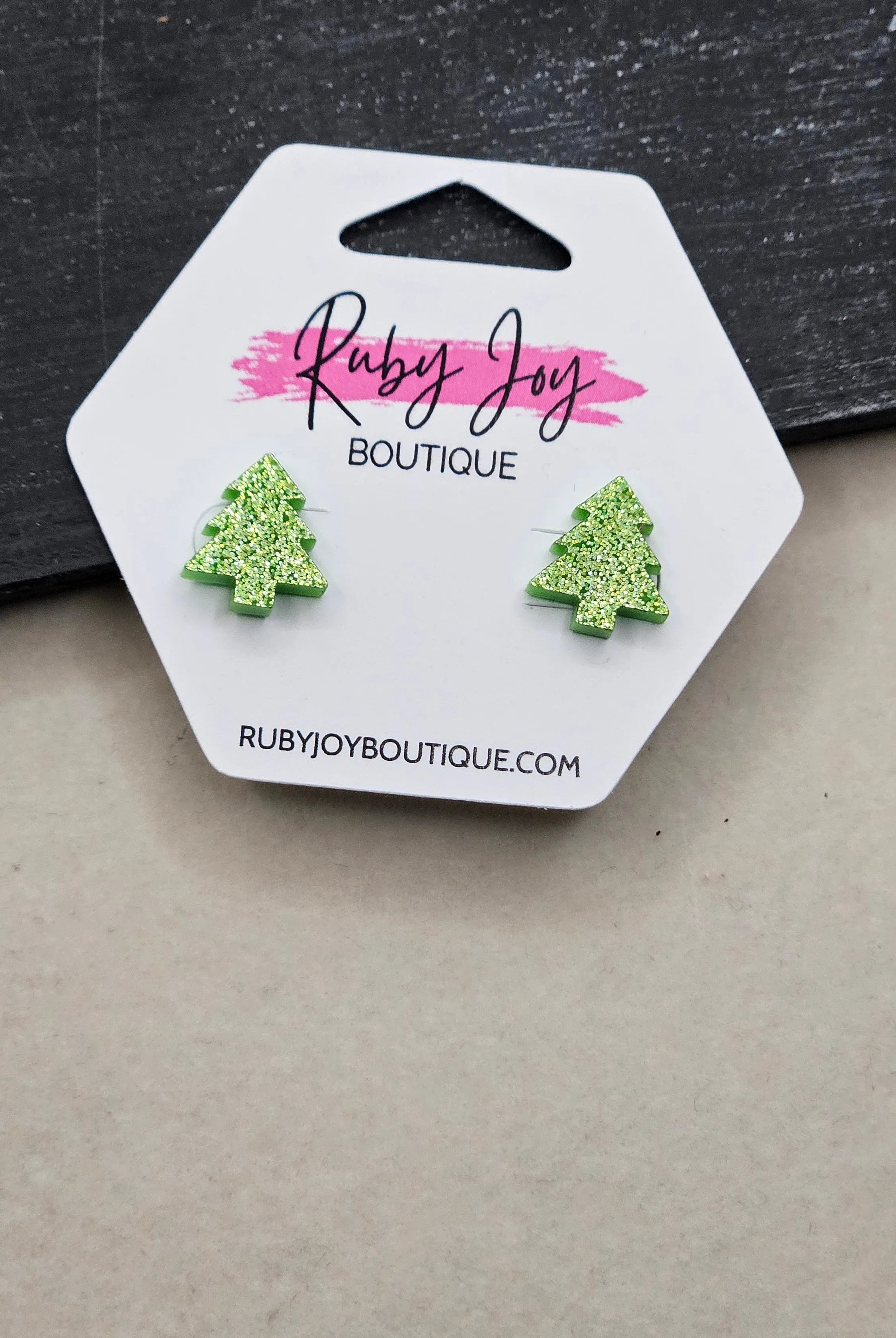 Shop Glitter Christmas Tree Stud Earrings- at Ruby Joy Boutique, a Women's Clothing Store in Pickerington, Ohio