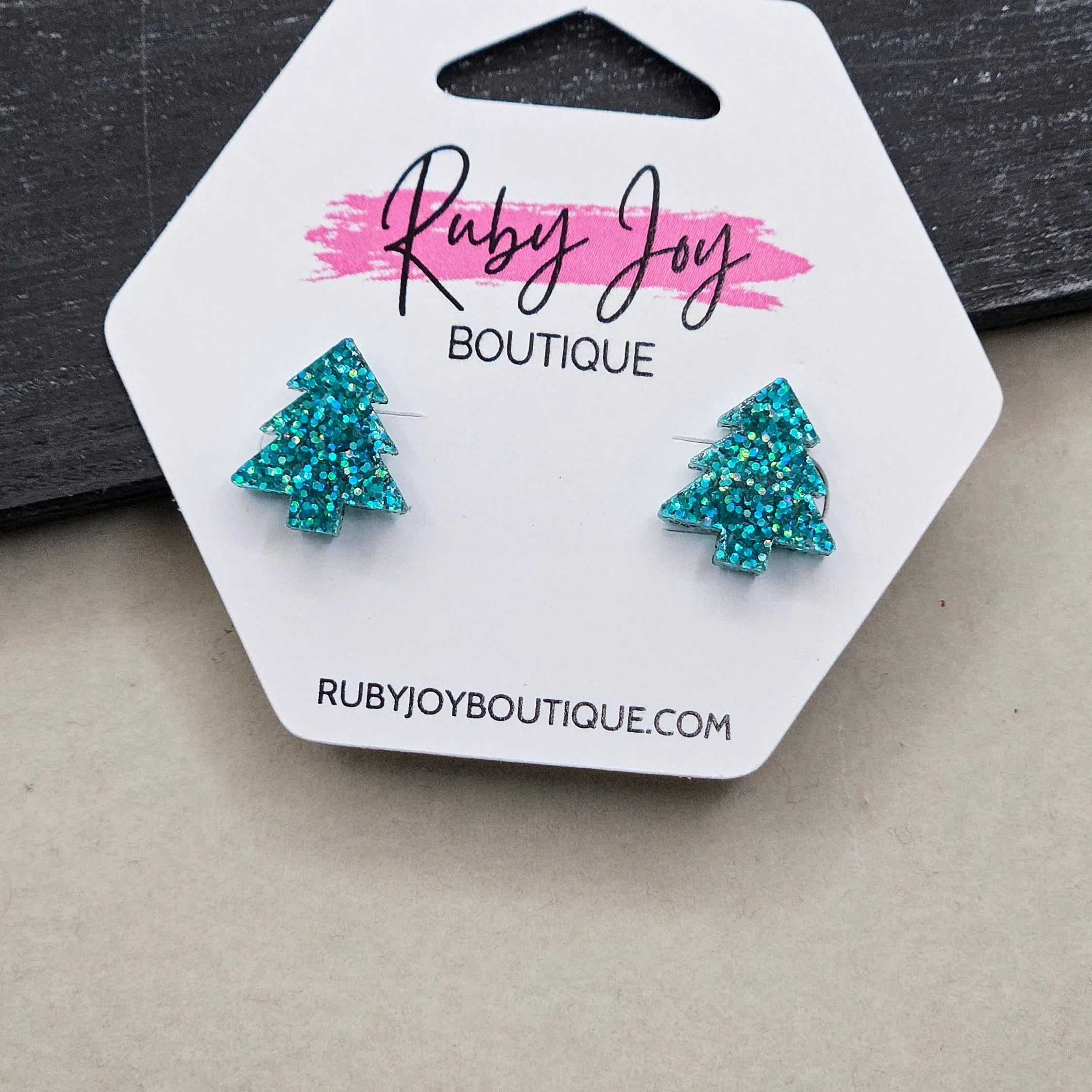 Shop Glitter Christmas Tree Stud Earrings- at Ruby Joy Boutique, a Women's Clothing Store in Pickerington, Ohio