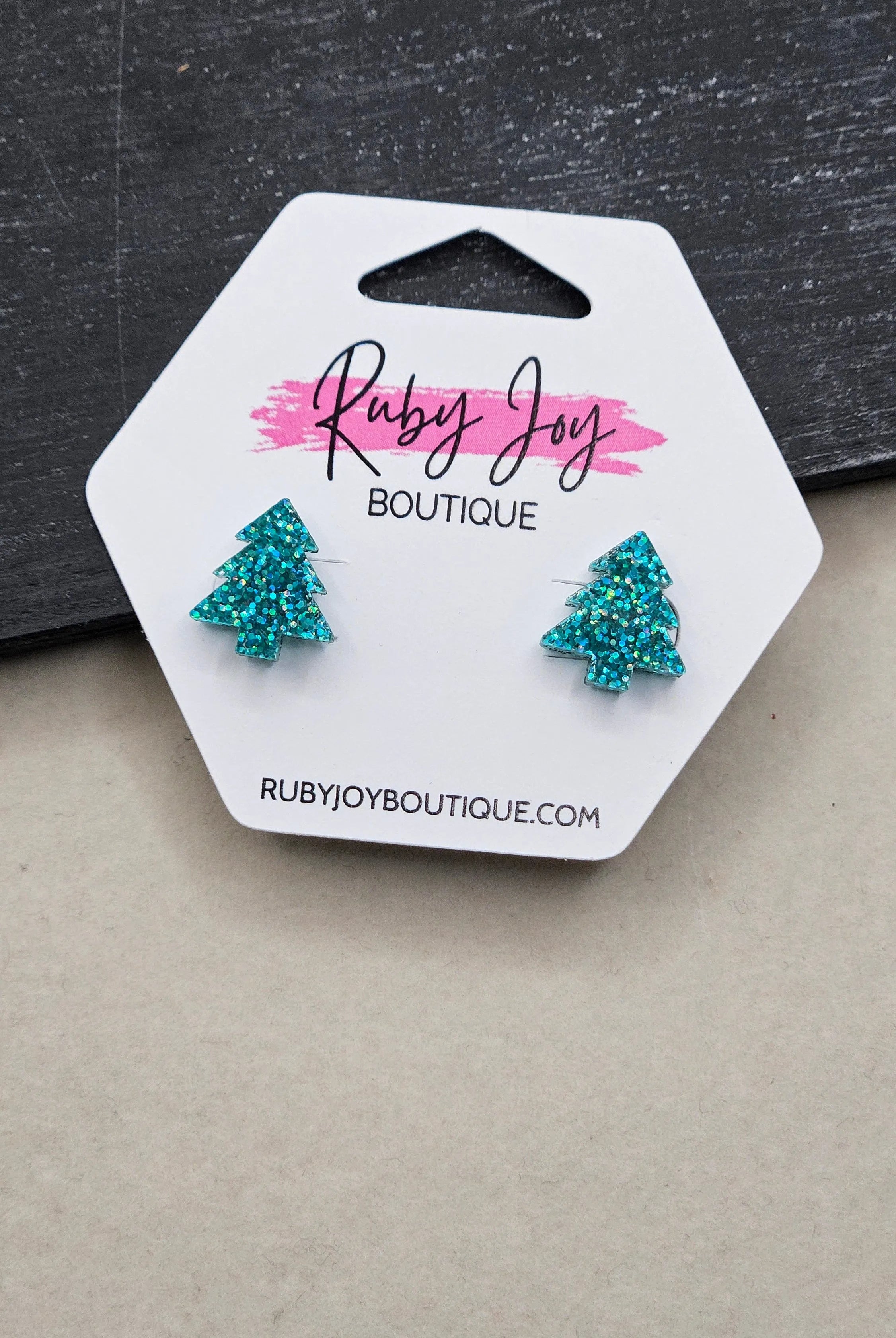 Shop Glitter Christmas Tree Stud Earrings- at Ruby Joy Boutique, a Women's Clothing Store in Pickerington, Ohio