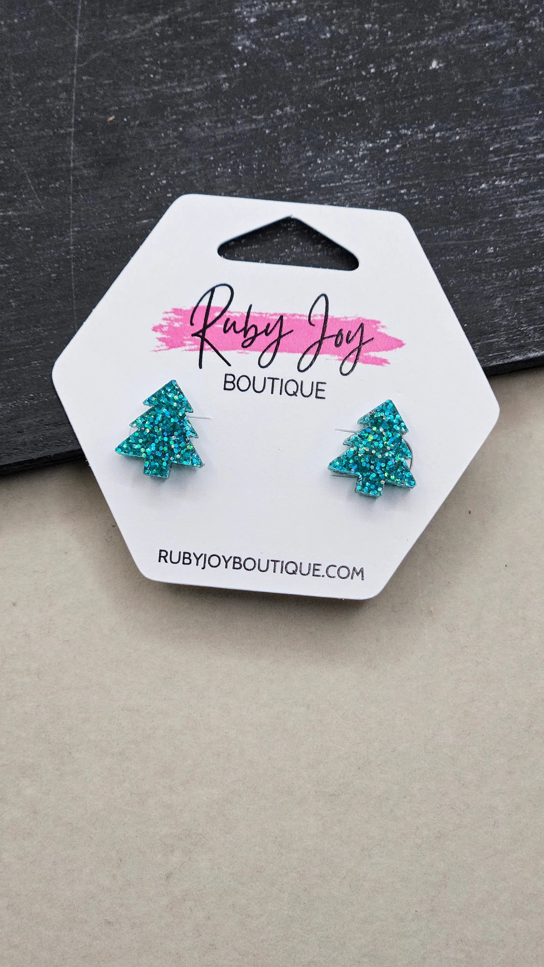Shop Glitter Christmas Tree Stud Earrings- at Ruby Joy Boutique, a Women's Clothing Store in Pickerington, Ohio