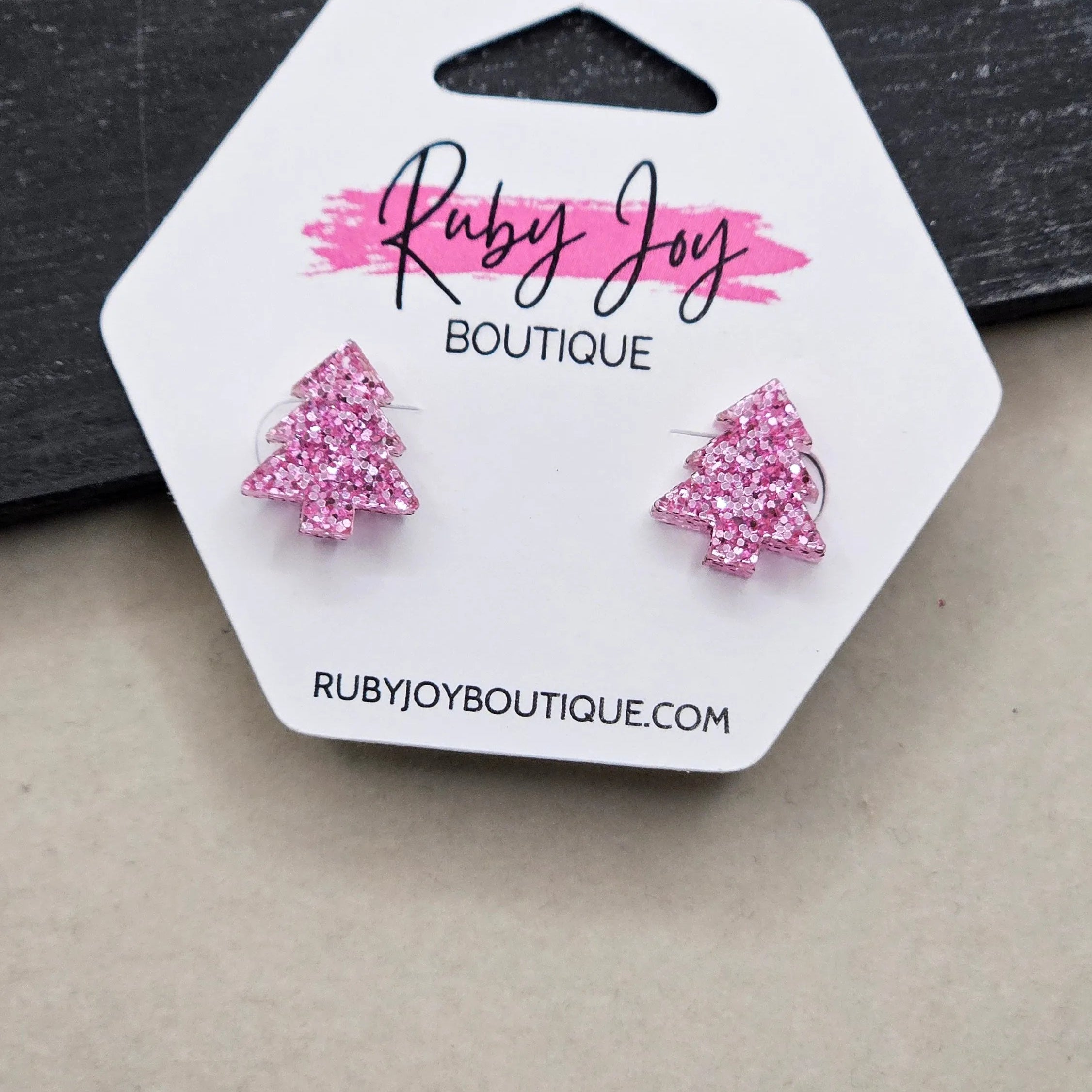Shop Glitter Christmas Tree Stud Earrings- at Ruby Joy Boutique, a Women's Clothing Store in Pickerington, Ohio