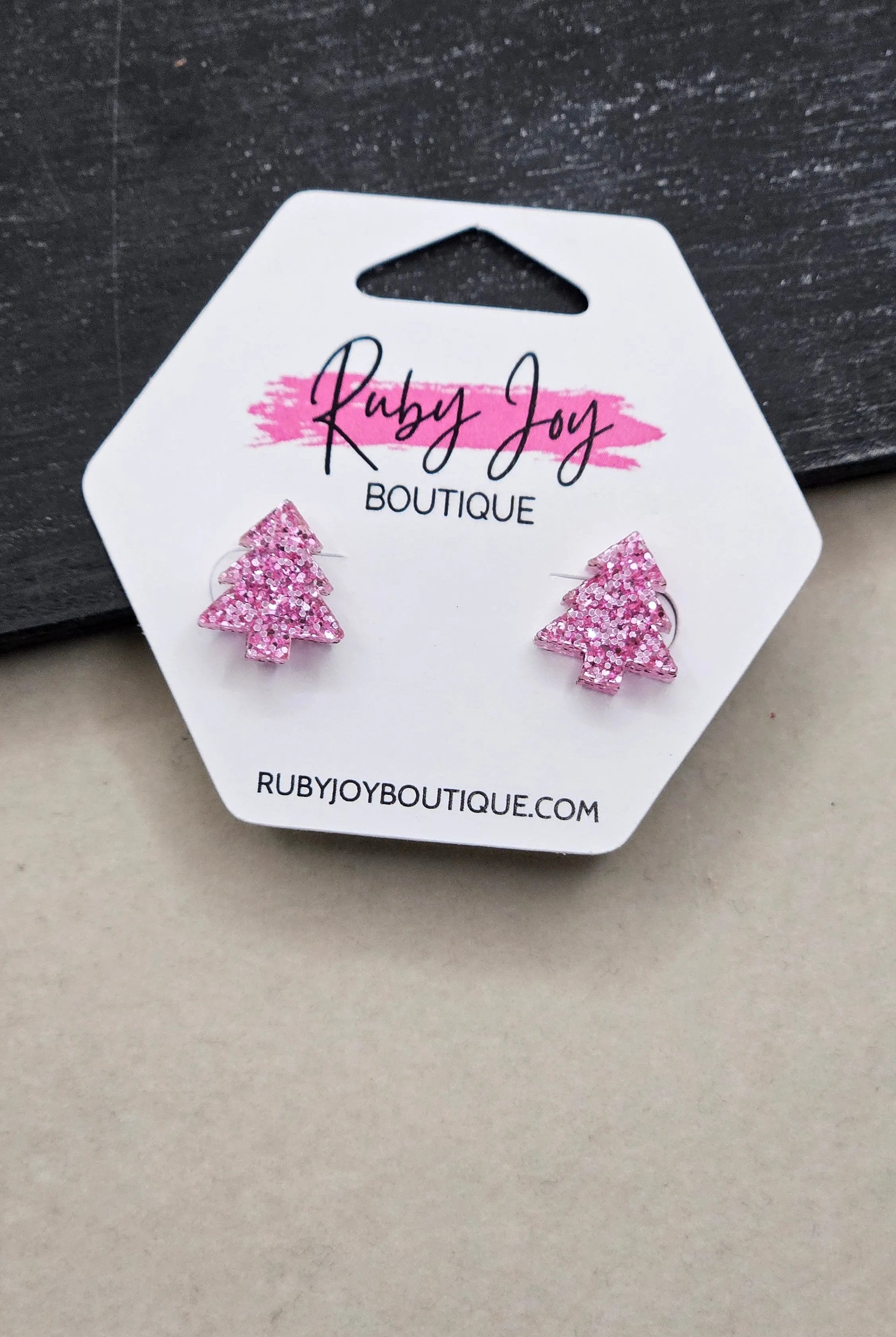 Shop Glitter Christmas Tree Stud Earrings- at Ruby Joy Boutique, a Women's Clothing Store in Pickerington, Ohio