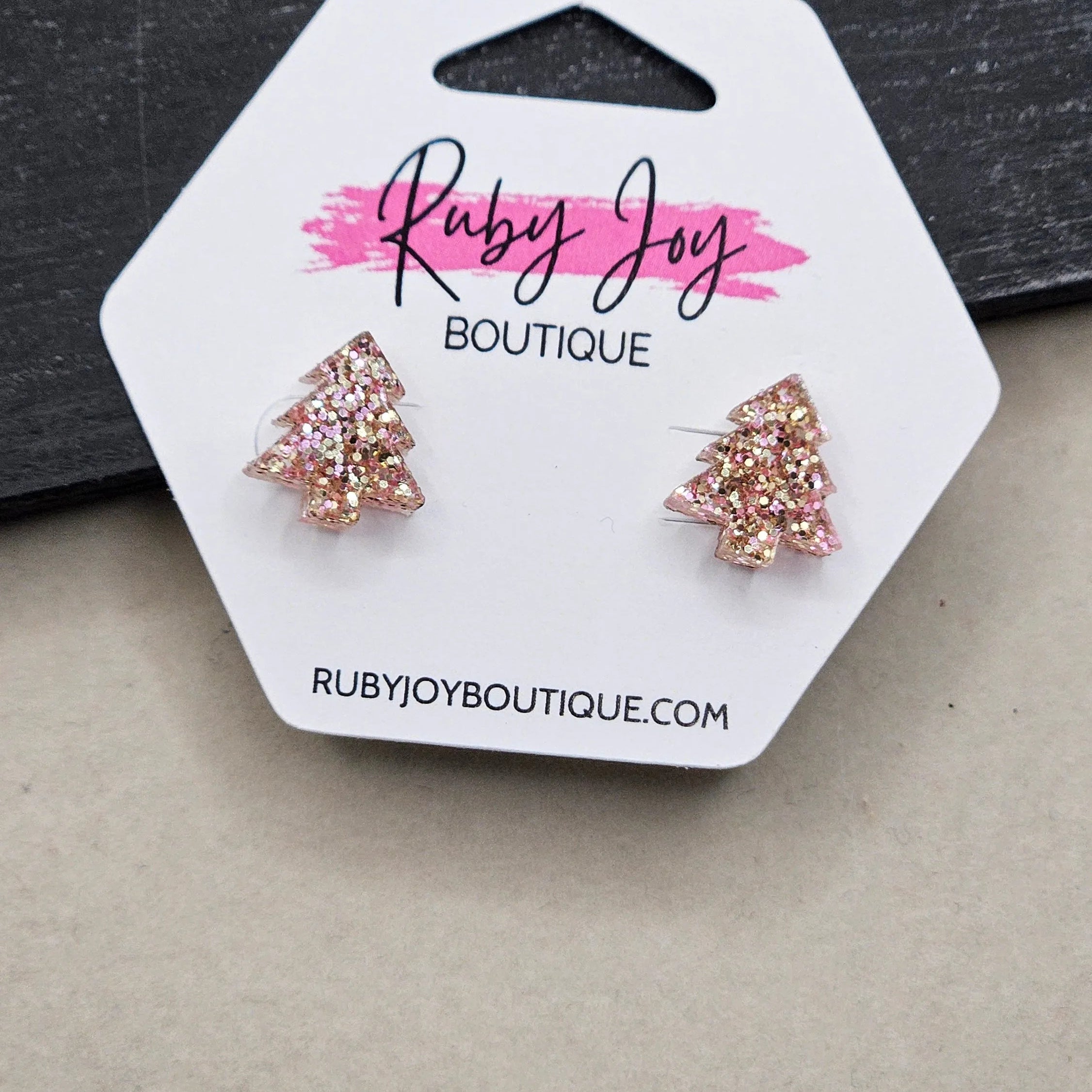 Shop Glitter Christmas Tree Stud Earrings- at Ruby Joy Boutique, a Women's Clothing Store in Pickerington, Ohio