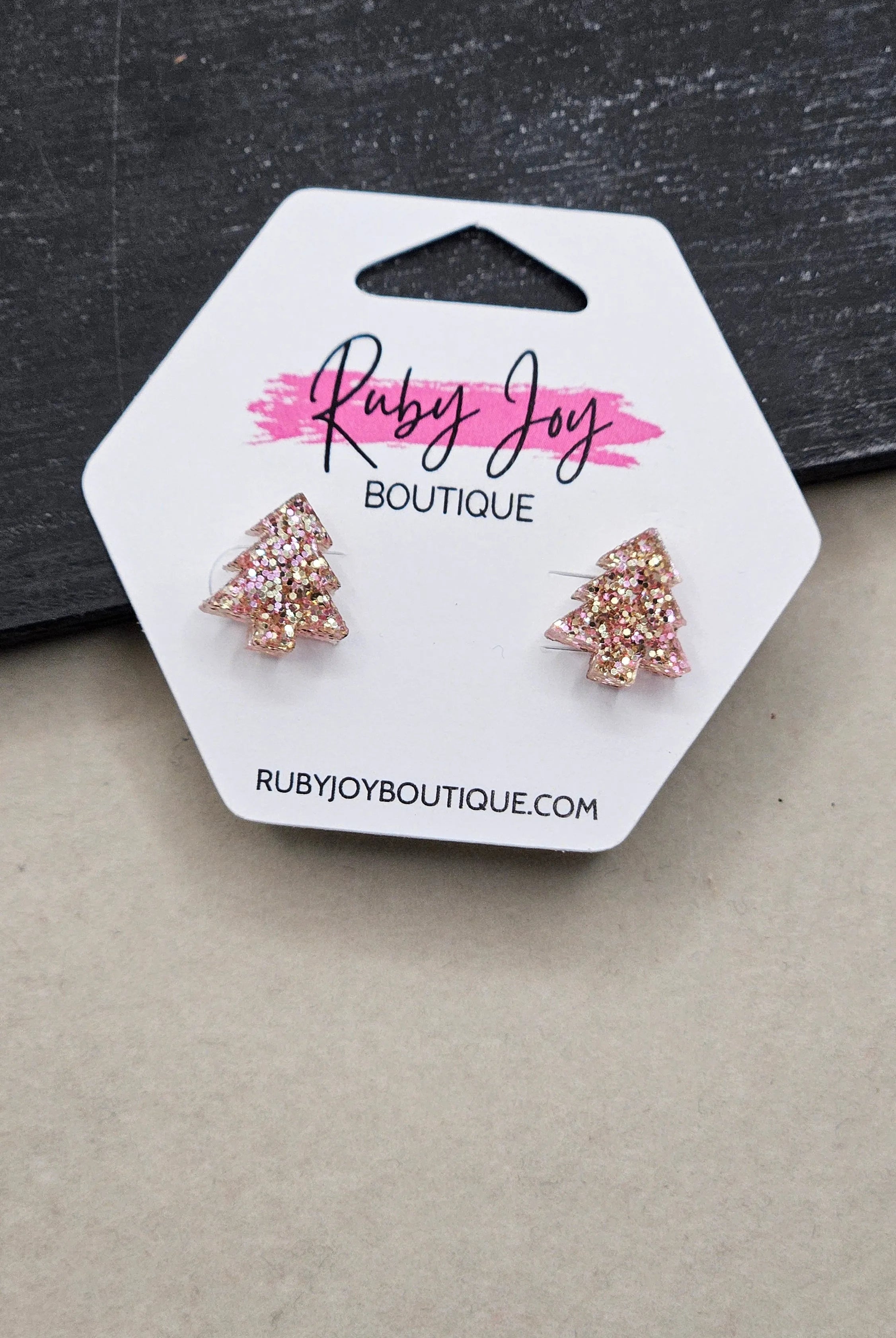 Shop Glitter Christmas Tree Stud Earrings- at Ruby Joy Boutique, a Women's Clothing Store in Pickerington, Ohio