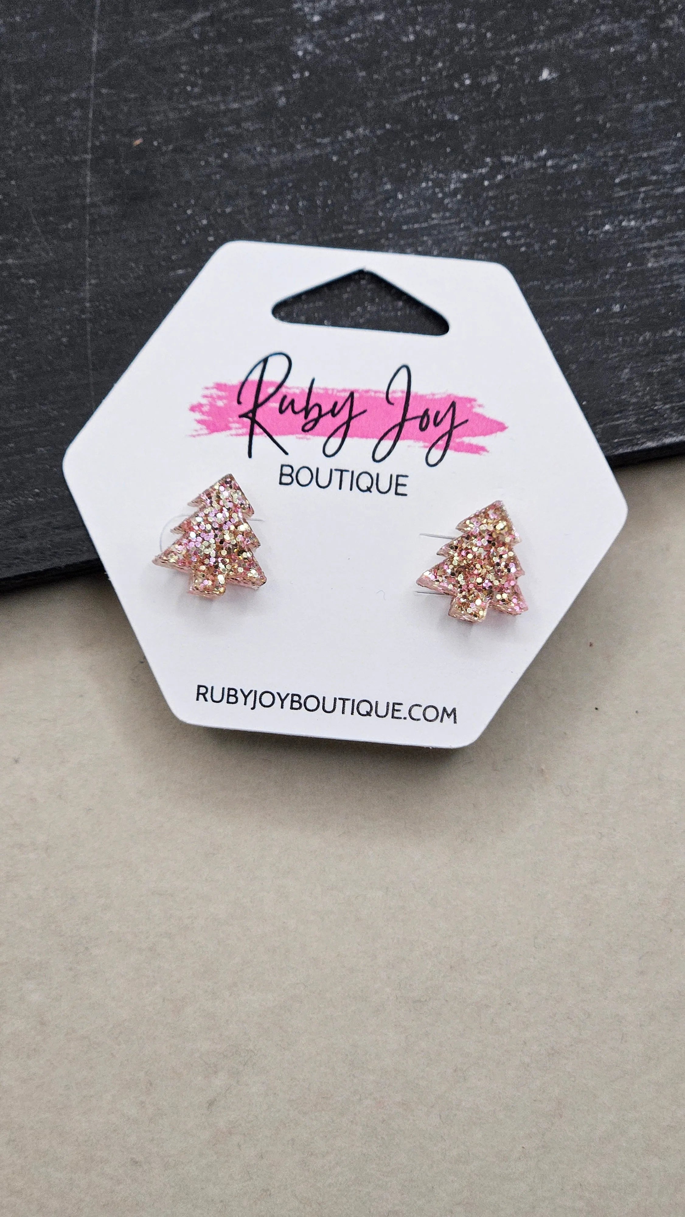 Shop Glitter Christmas Tree Stud Earrings- at Ruby Joy Boutique, a Women's Clothing Store in Pickerington, Ohio