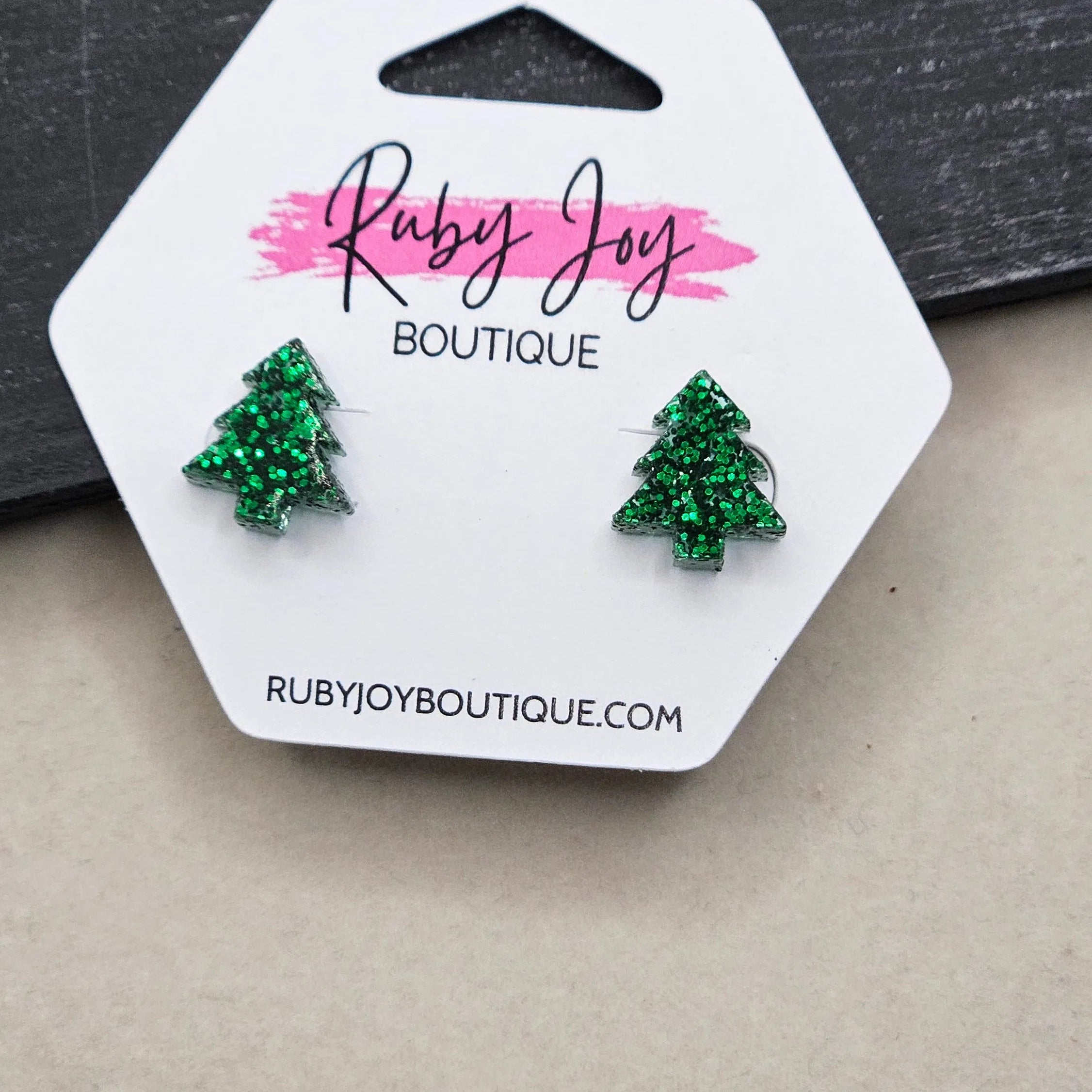 Shop Glitter Christmas Tree Stud Earrings- at Ruby Joy Boutique, a Women's Clothing Store in Pickerington, Ohio