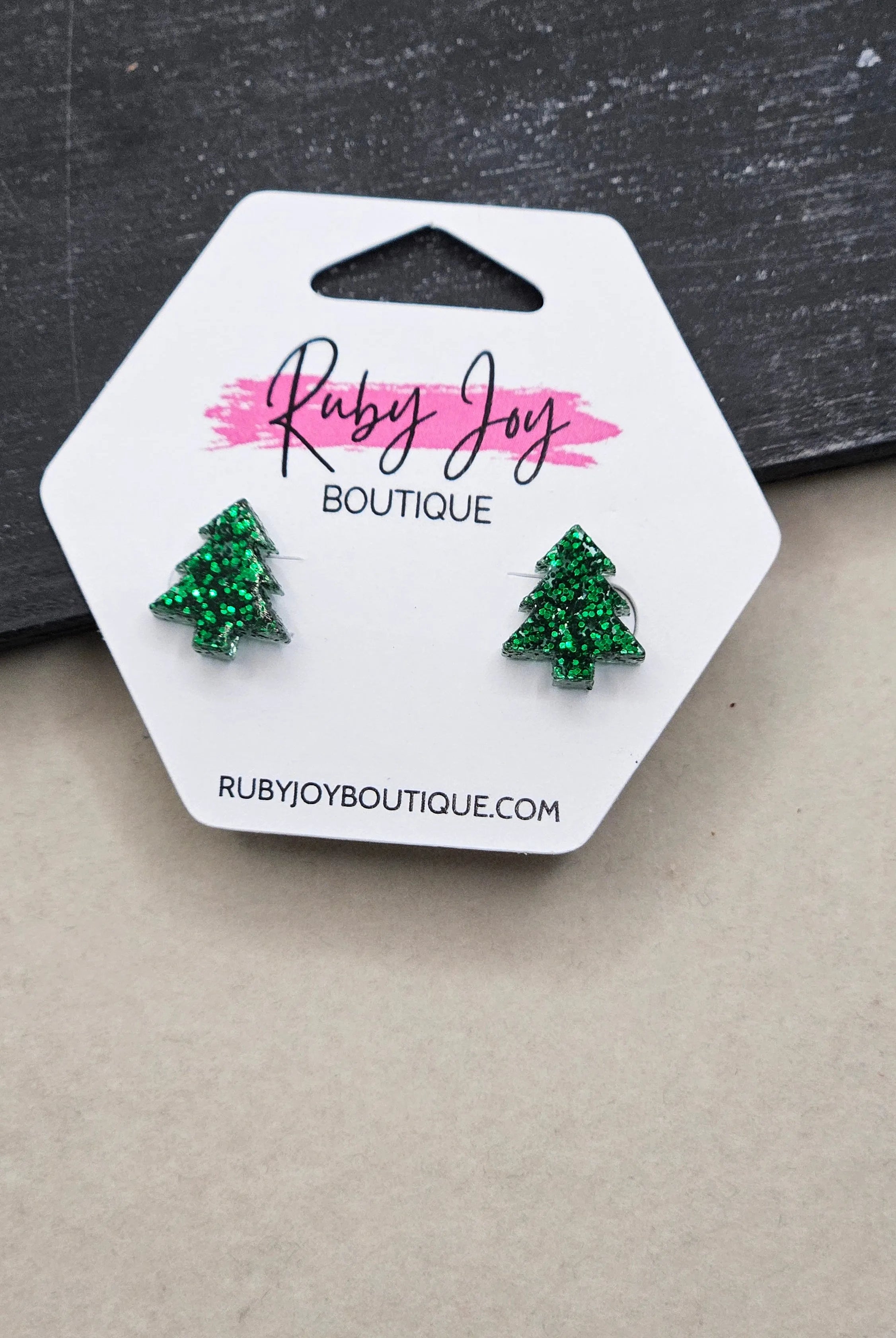 Shop Glitter Christmas Tree Stud Earrings- at Ruby Joy Boutique, a Women's Clothing Store in Pickerington, Ohio