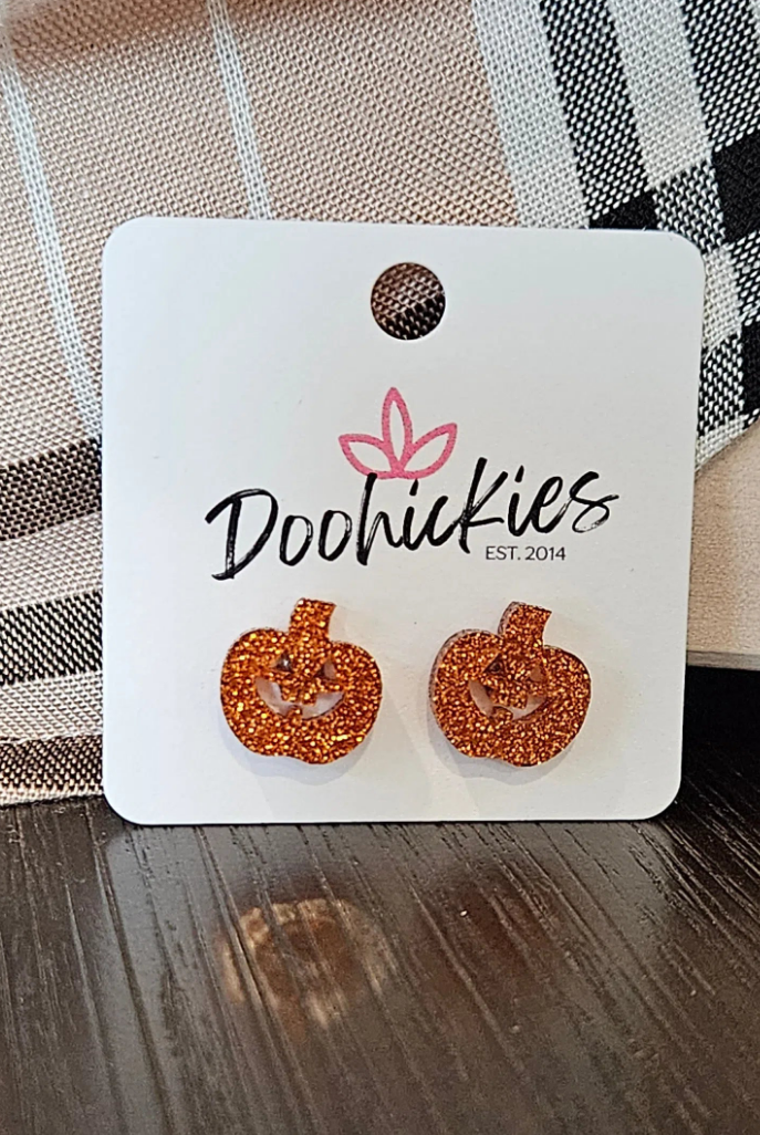 Shop Glitter Jack O'Lantern Earrings-Earrings at Ruby Joy Boutique, a Women's Clothing Store in Pickerington, Ohio