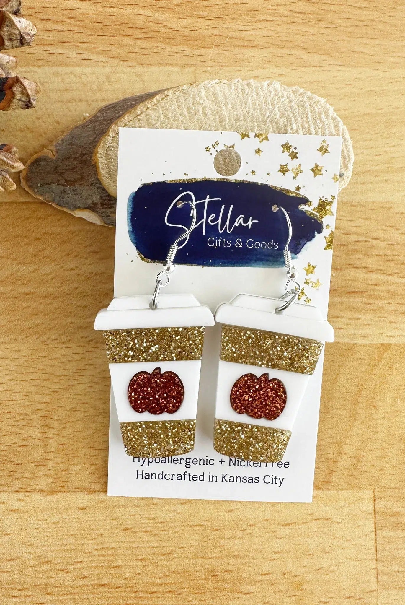 Shop Glitter Pumpkin Spice Latte Earrings-Earrings at Ruby Joy Boutique, a Women's Clothing Store in Pickerington, Ohio